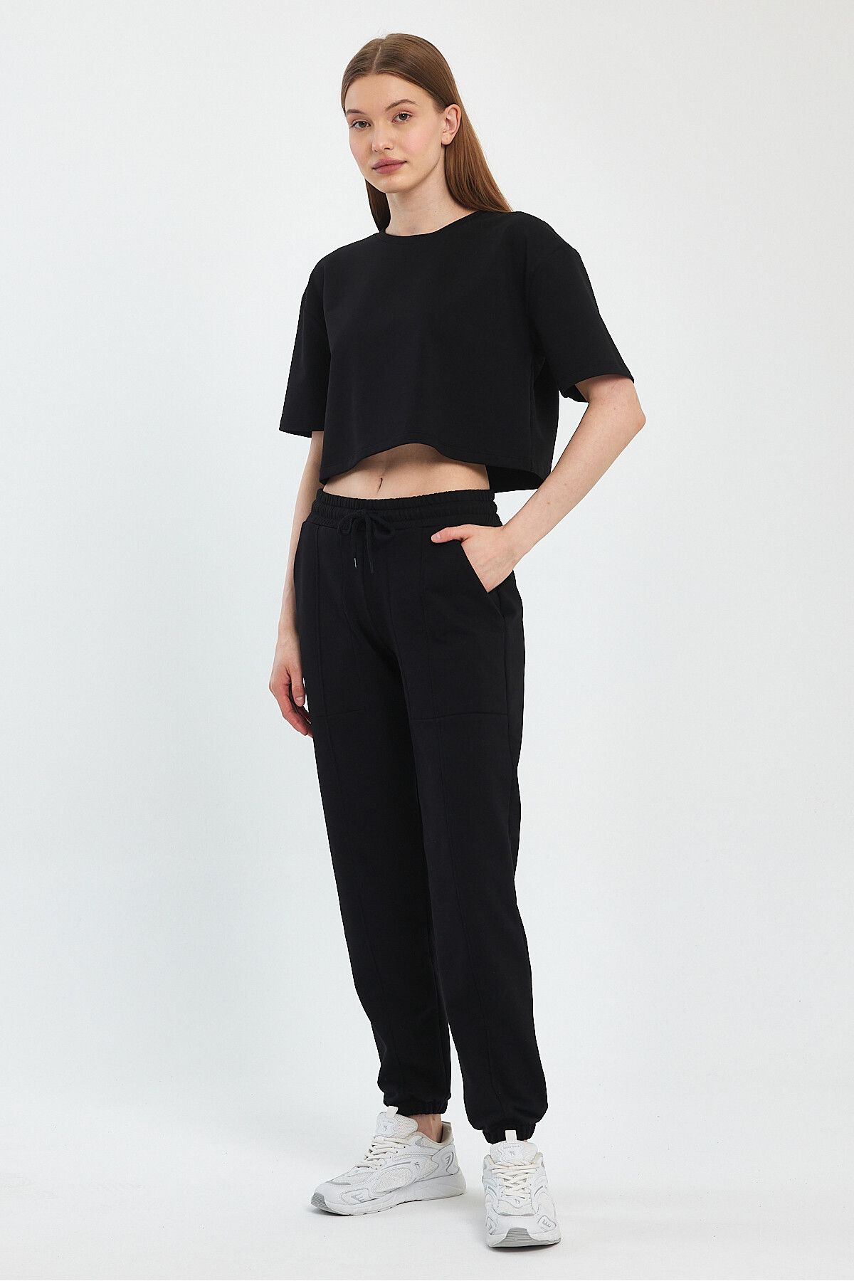 Penyelux-Black Elastic Waist and Leg Jogger Pants - 2 String Fabric 2