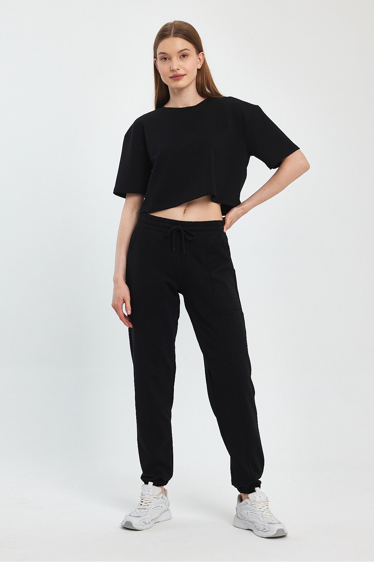 Penyelux-Black Elastic Waist and Leg Jogger Pants - 2 String Fabric 3