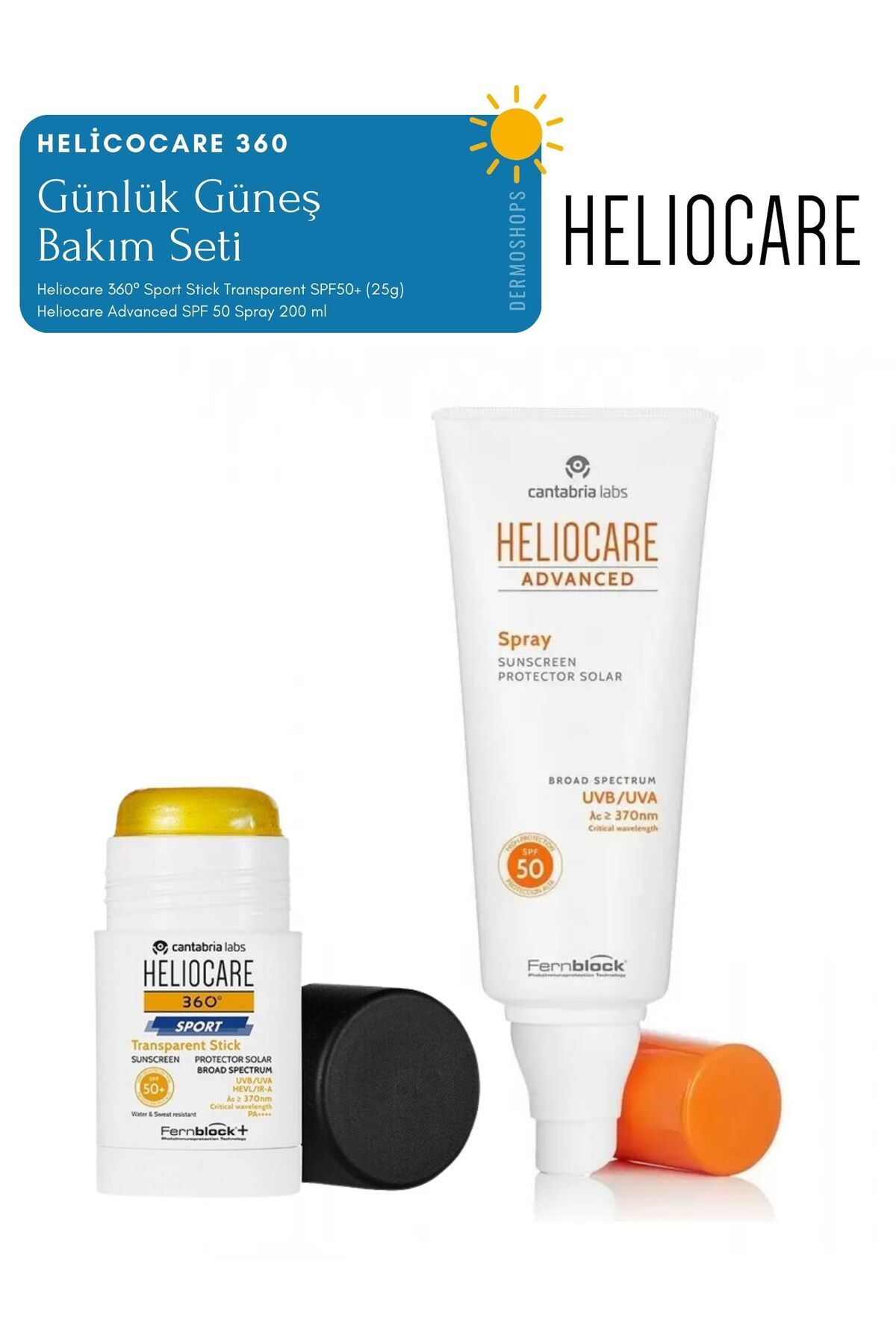 Heliocare 360 Stick 25 gr. | Heliocare Advanced SPF 50 Spray 200 ml Günlük KULLANIM AVANTAJ PAKET