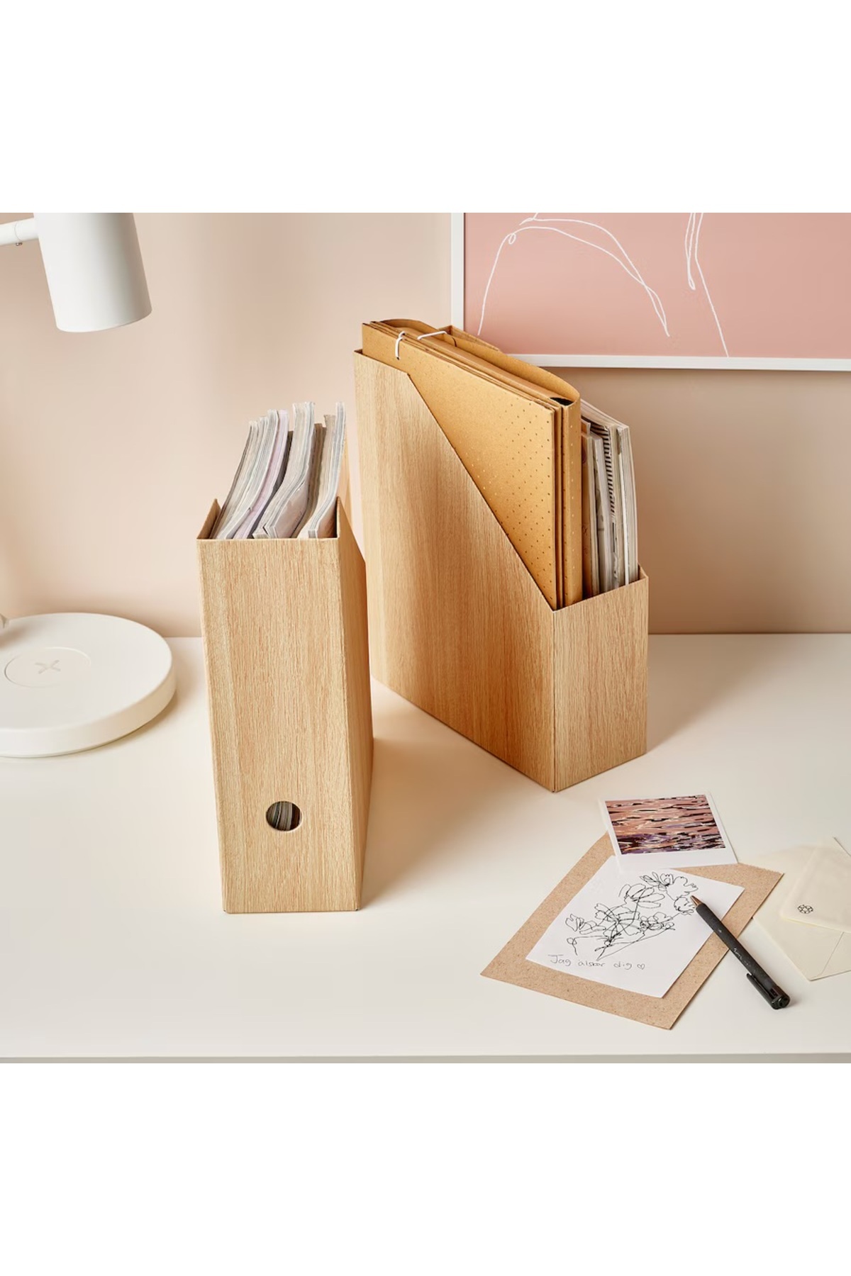 IKEA-HASTVISKARE 2 Pieces Box - Oak Look Folder File Magazine Magazine Paperwork Magazine File 3