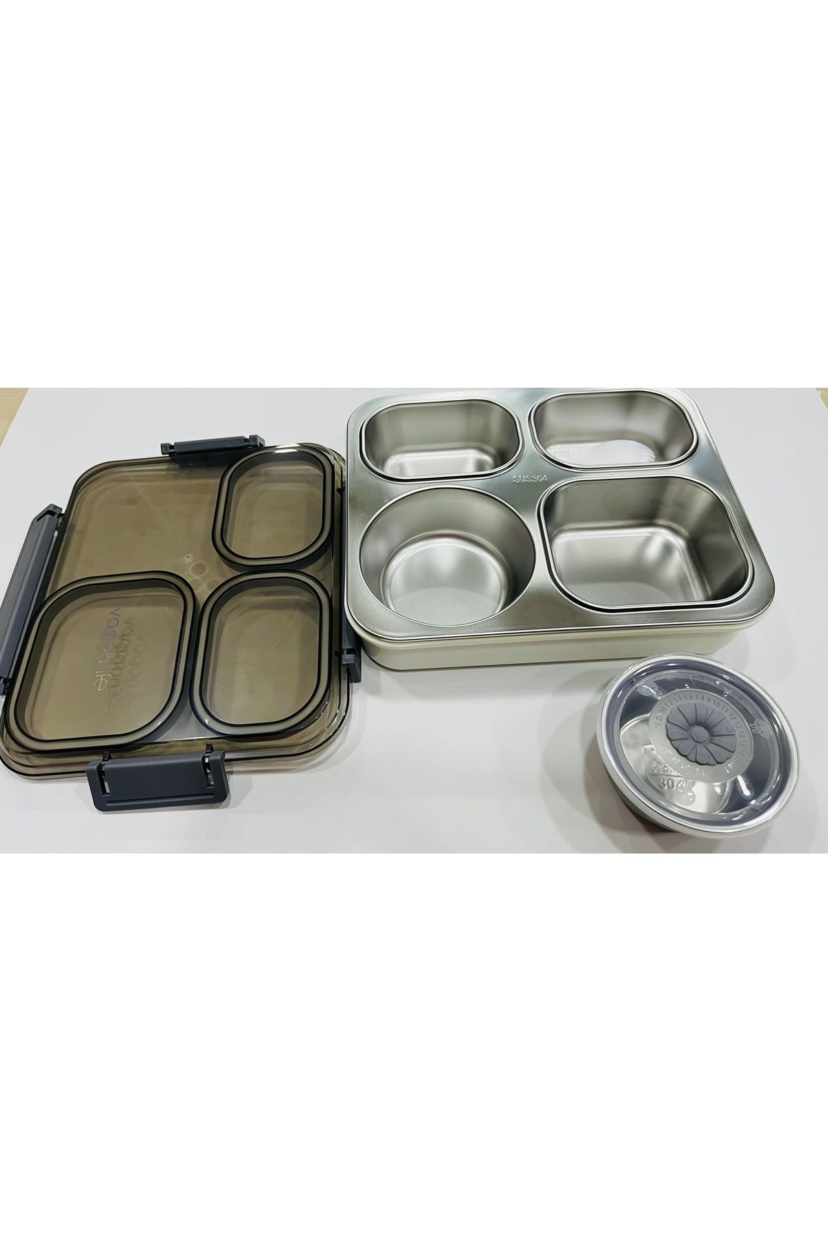 ست ظروف کمپینگ خاکستری جعبه ناهار بنتو از جنس استنلس استیل با 4 محفظه 1200ml VGN 7080 Vagonlife