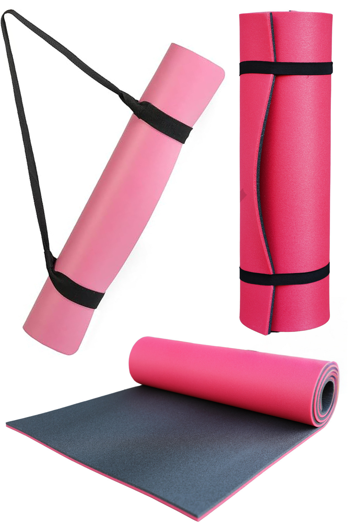 ULTIO Konfor Taban 10 mm Pilates Matı Çift Renk 330 GR Taşıma Askılı Yumuşak Doku Kaymaz Taban 180x55 cm