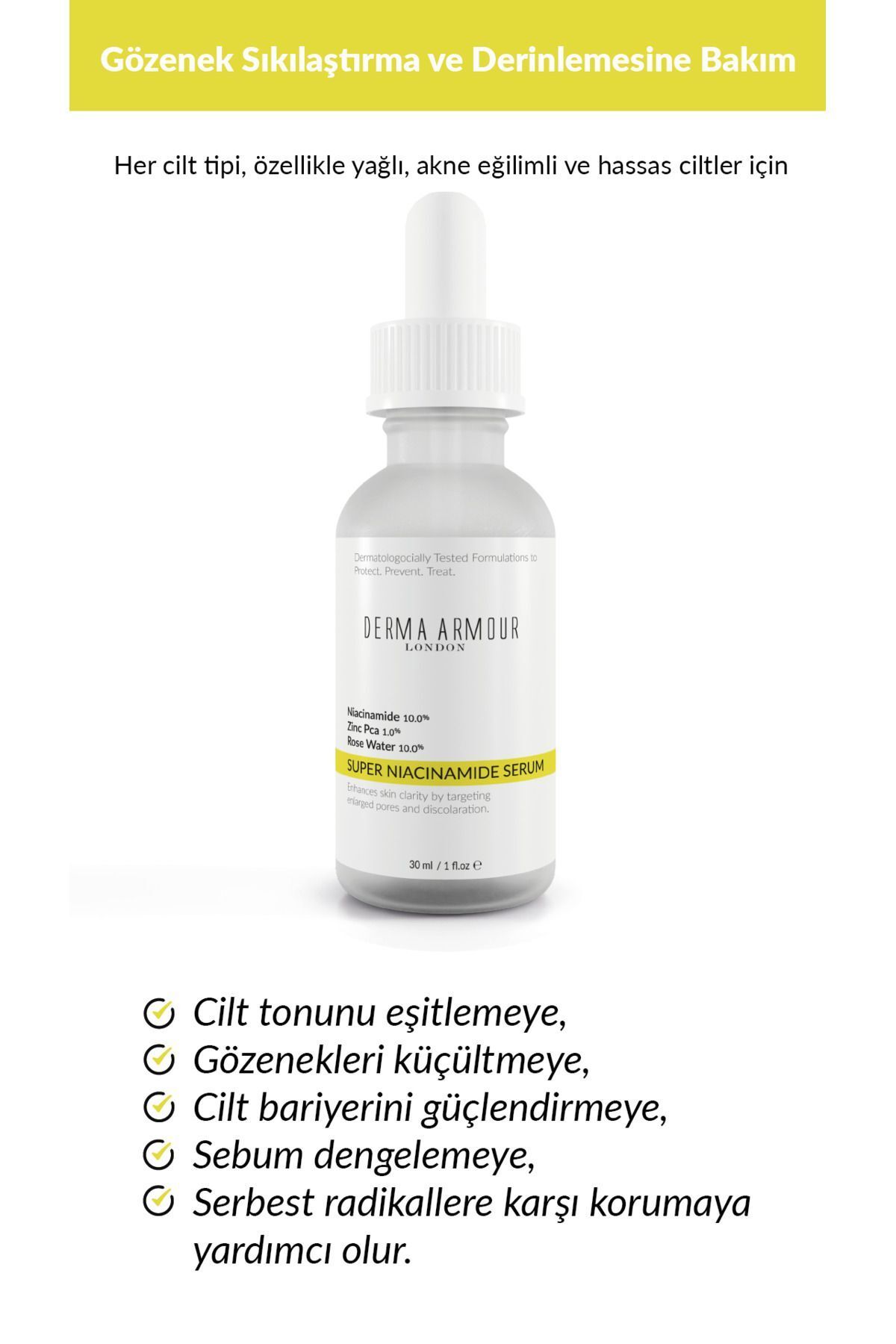 سرم پوست فوق العاده NIACINAMID ضد بلبلک مراقبت از 30 میل derma armour