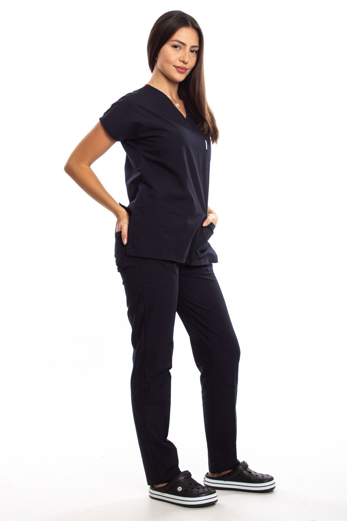 Simirna Üniforma Set De Tricouri Pentru Scrub Pentru Medic Chirurgical Din Gabardină, Rezistentă La Pete, Albastru Bleumarin - XS