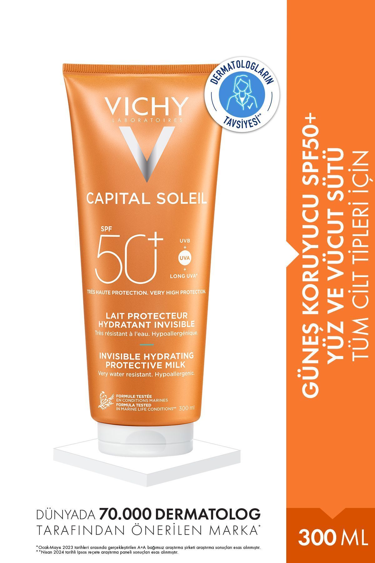 Vichy Capital Soleil SPF50+ Защитное и увлажняющее молочко для лица и тела 300 мл 3337871322694