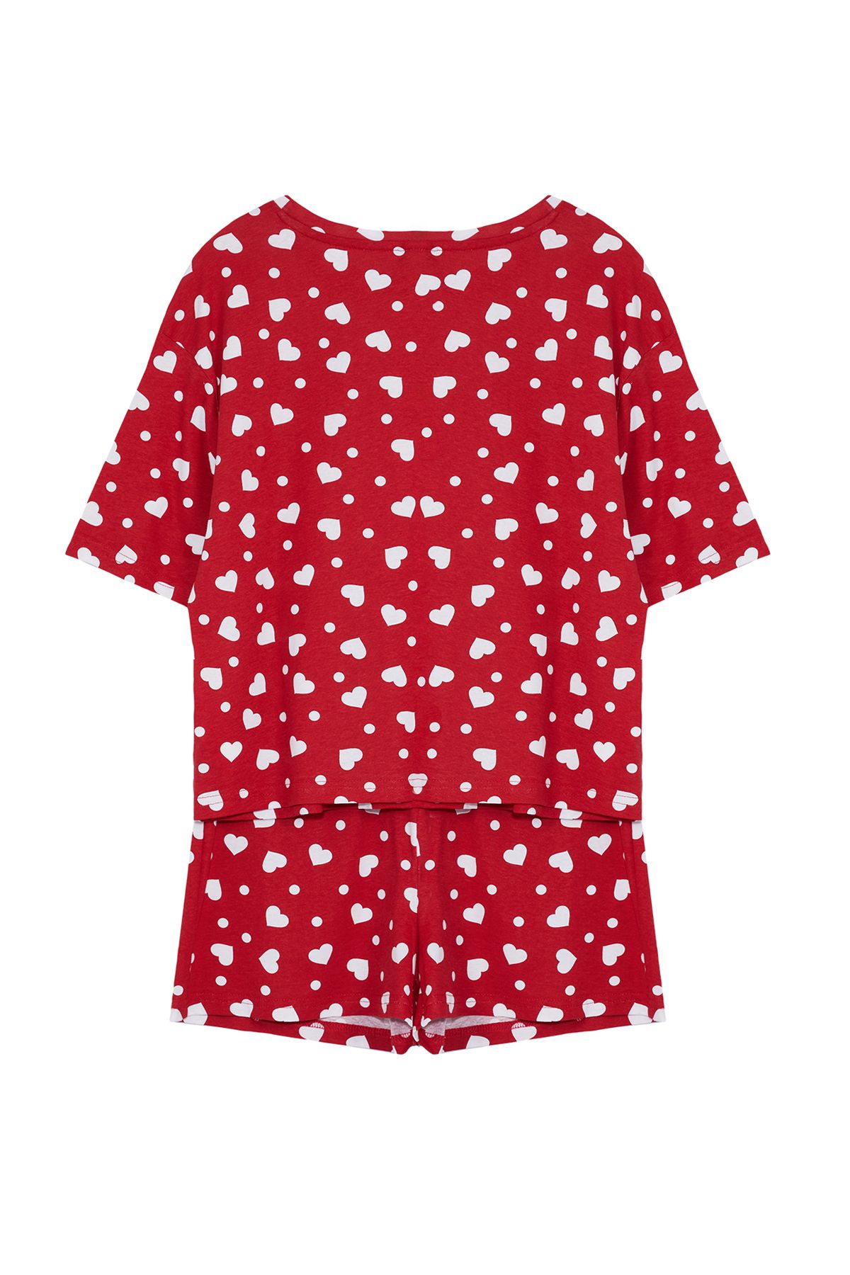 Trendyol Collection-Sada pyžama s červenými bavlněnými šortkami se vzorem srdce - THMSS24PT00394 7