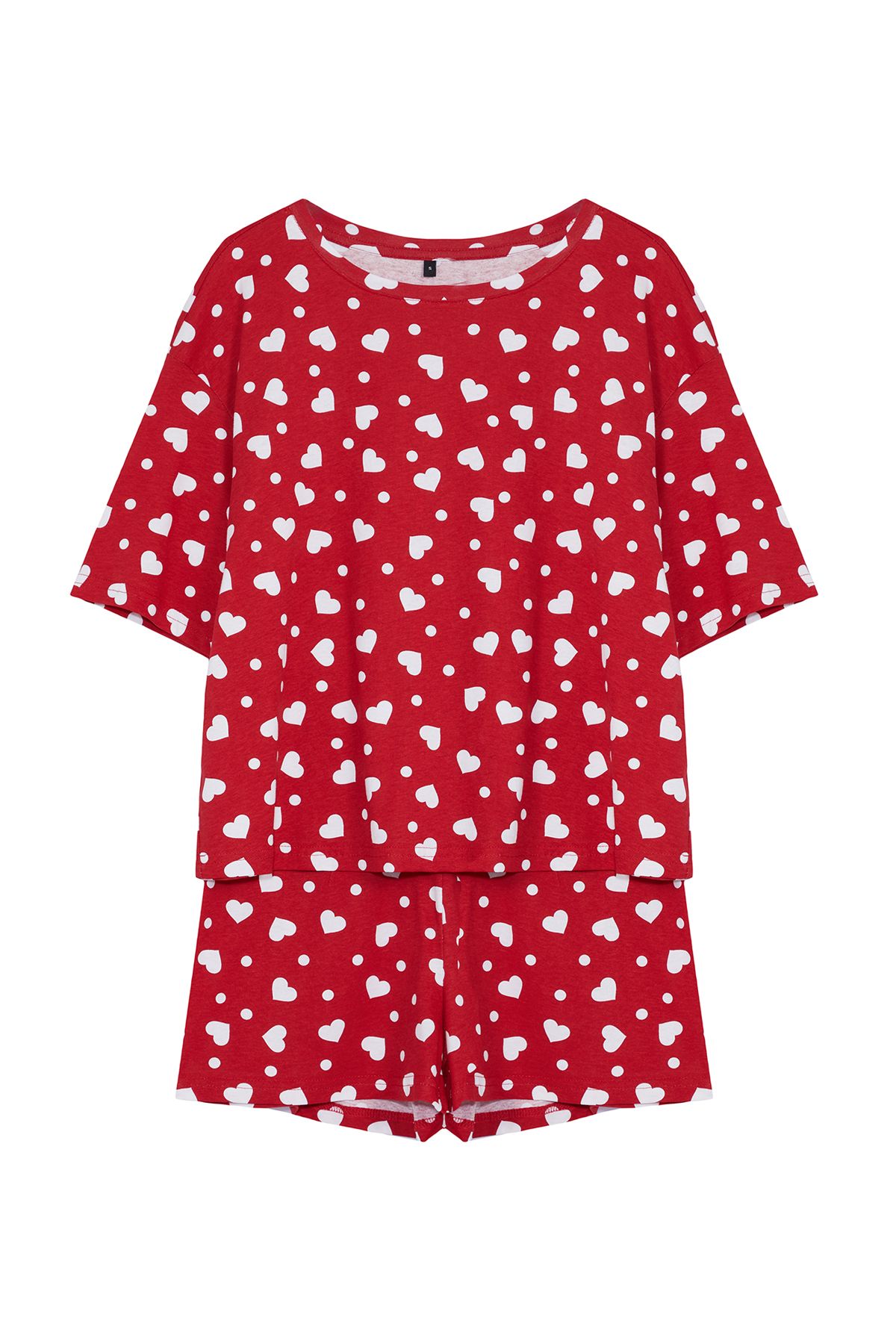 Trendyol Collection-Sada pyžama s červenými bavlněnými šortkami se vzorem srdce - THMSS24PT00394 6