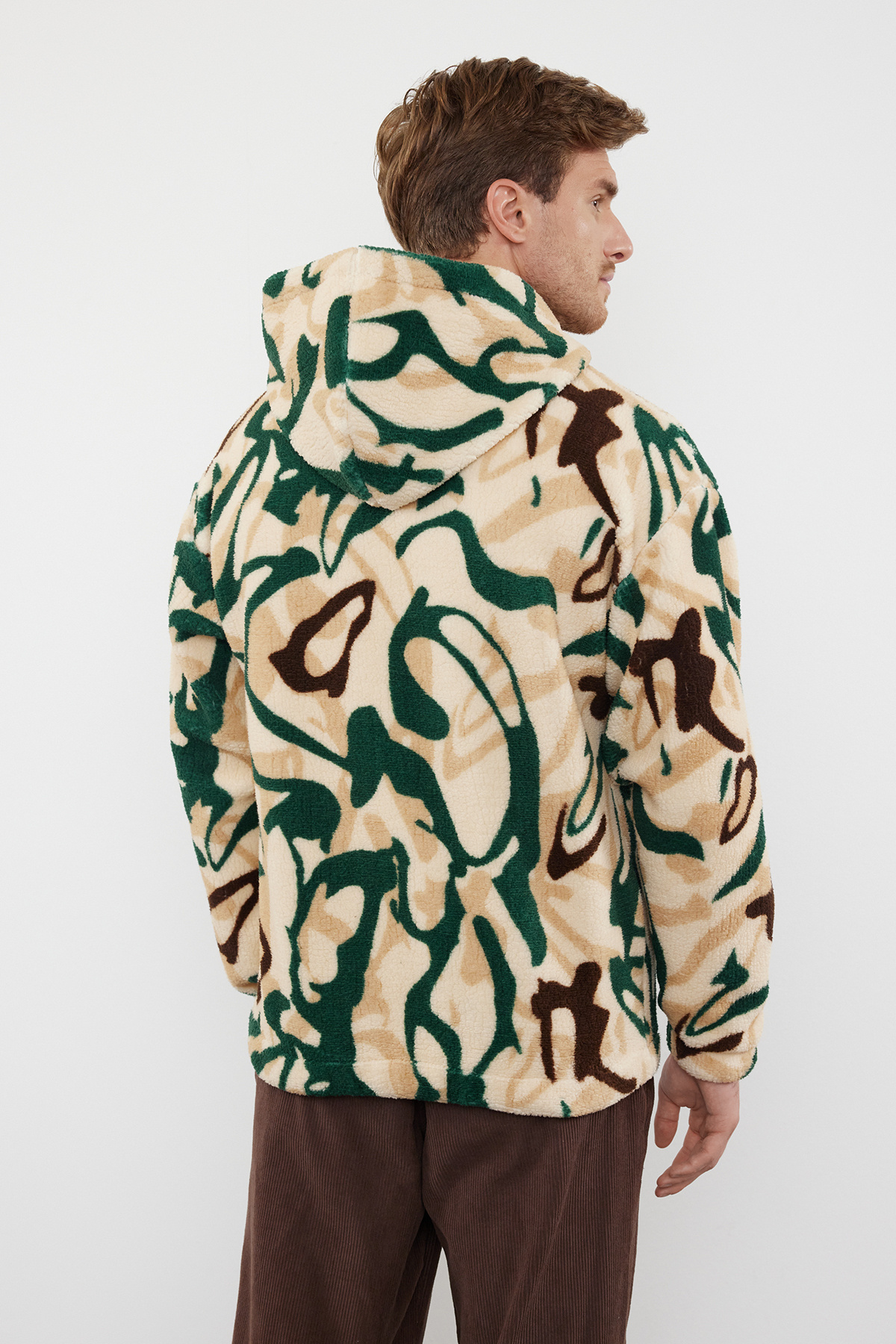 Trendyolmilla  Çok Renkli Unısex Oversize/Geniş Kesim Desenli Polar/Peluş Kapüşonlu Sweatshirt TMNAW25SW00147 - Görsel 5