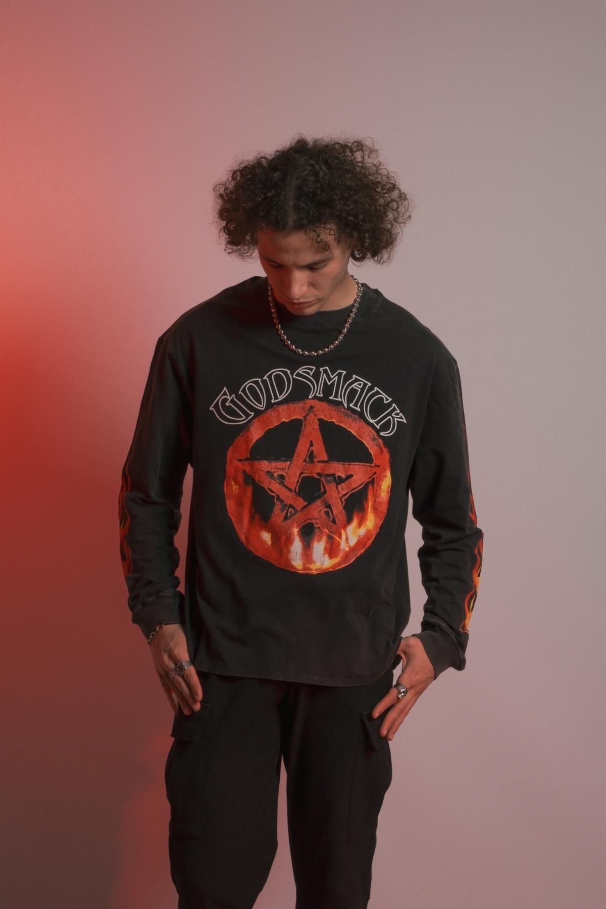 Overdrive-Godsmack "Pentagram Sun" Patterned Long Sleeve T-Shirt 5