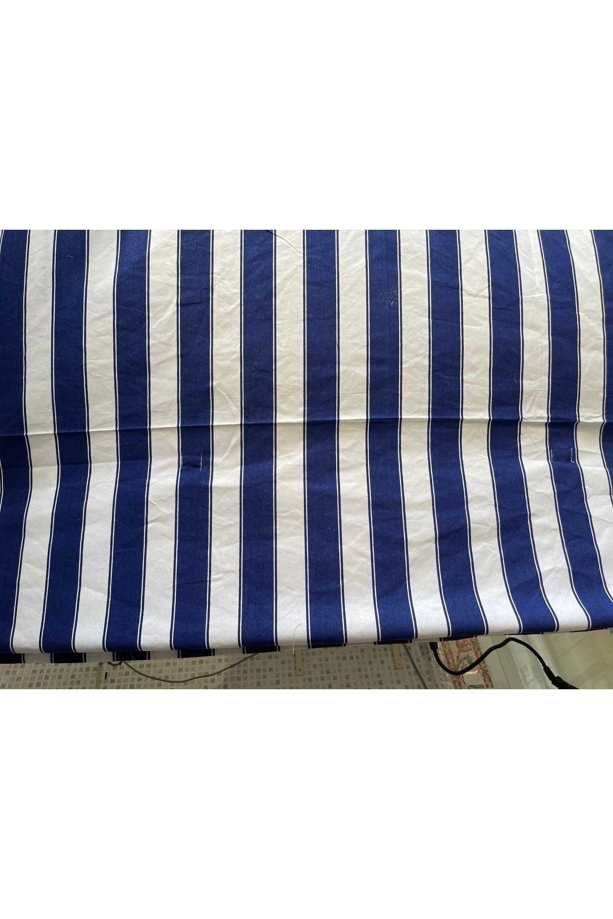 Görgülü Shop-String Traction Height Adjustable Blue White Striped Balcony Curtain Thick Fabric 8