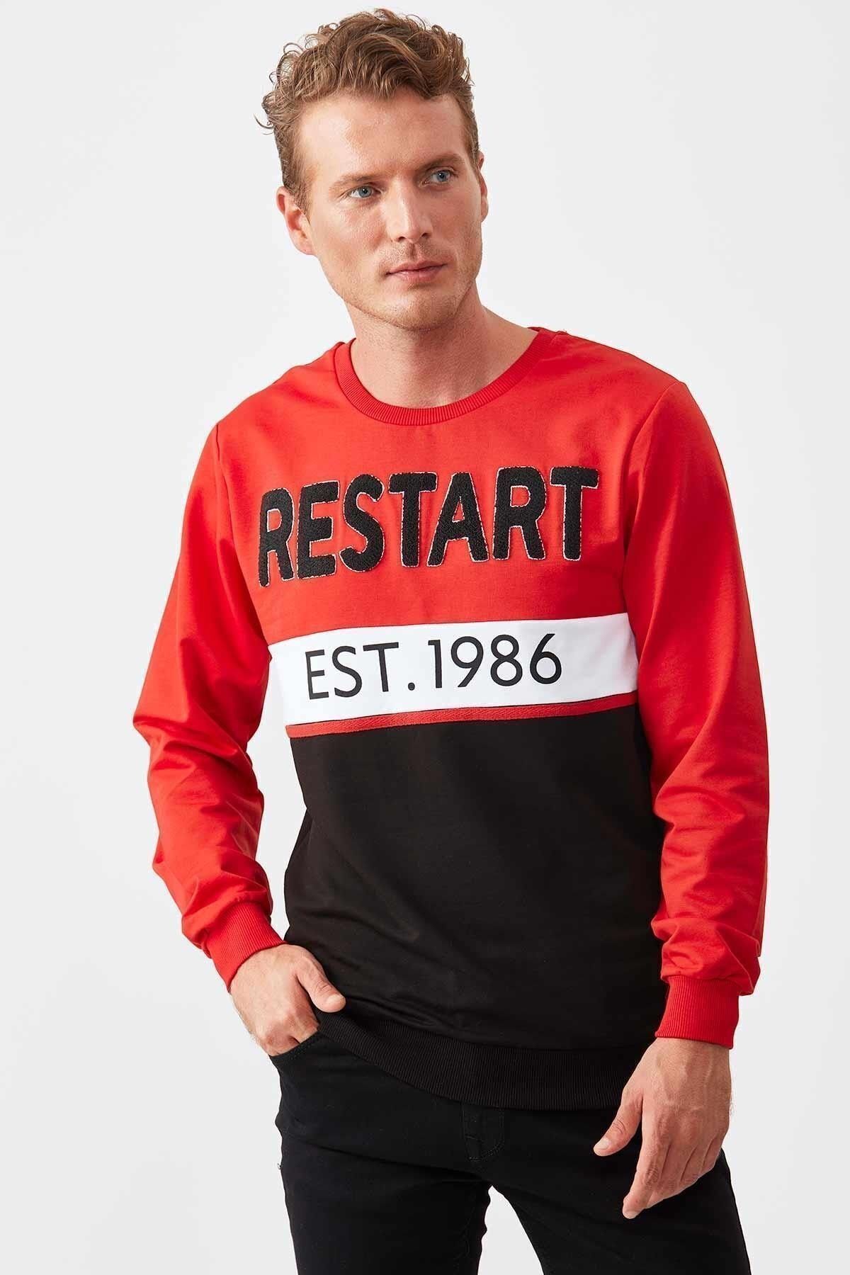 Kırmızı-Siyah Parçalı Erkek Sweat | ME19W224463