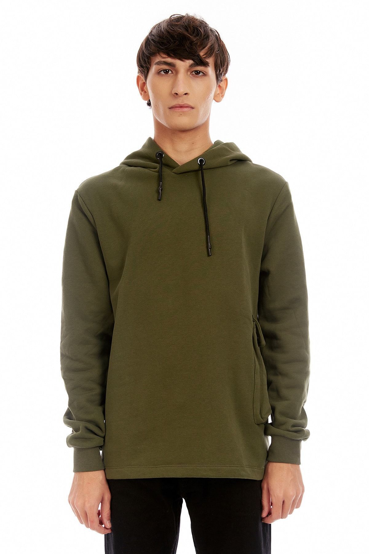 Haki Kapşonlu Yandan Cepli Sweat | ME21W224993