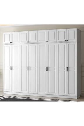 GuneyStore Ücretsiz Montaj Sport 8 Kapaklı Yüklüklü Komple Mdf Beyaz Gardırop...