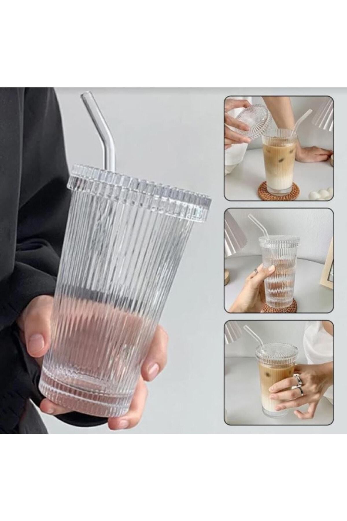 Pinterest Favorilerinden "şeritli Bardak" /pipetli Plastik Kahve Bardağı/mika Bardak (cam Pipetli)