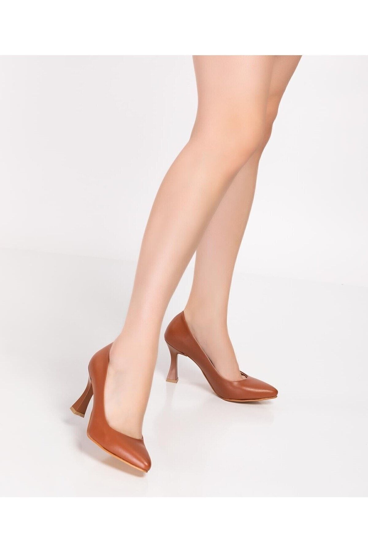 Women Tan Skin Glass Heel Pointed Nose Stiletto 8 cm