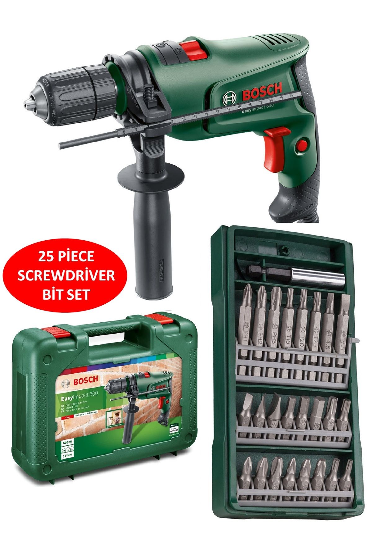 Bosch 600 Watt Impact Drill Bosch 25 Piece Screwdriver Bit Set Trendyol