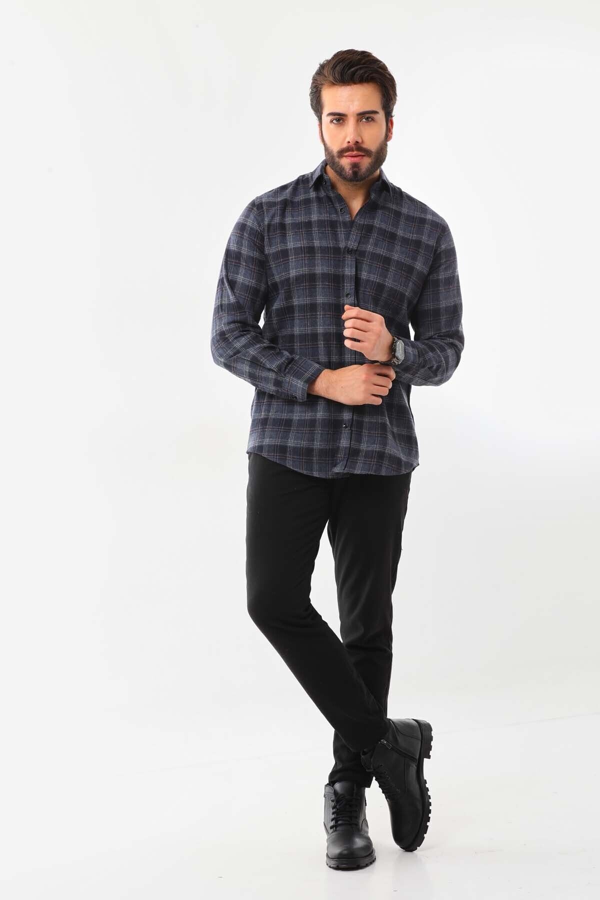 پیراهن مردانه آبی سرمه ای marisso | 8069820242019SC اورجینال - تصویر 2