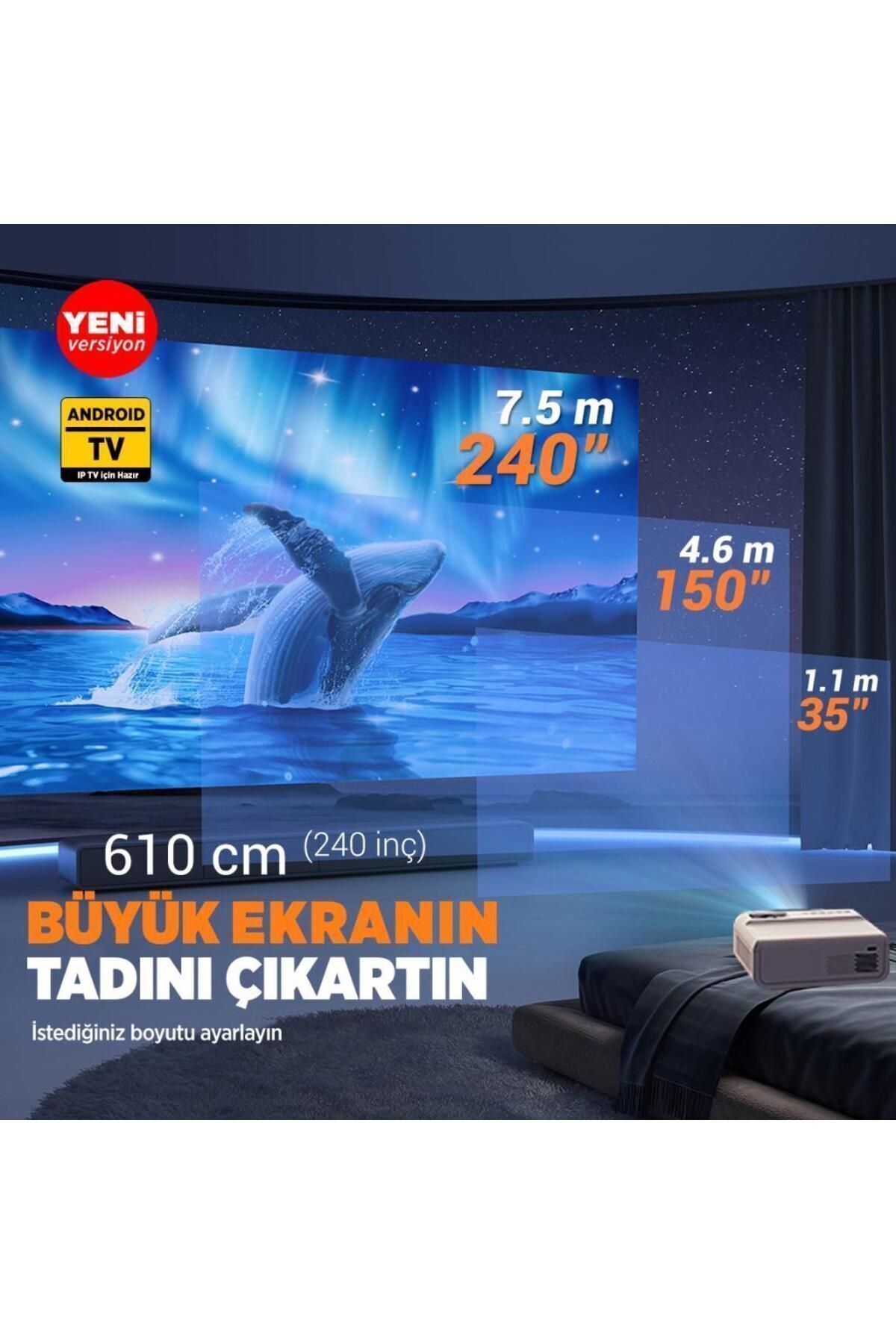 Sunspark 500w Android Tv 1080p Destekli Projeksiyon Cihazı 5g Wi-fi 5.1 Bluetooth