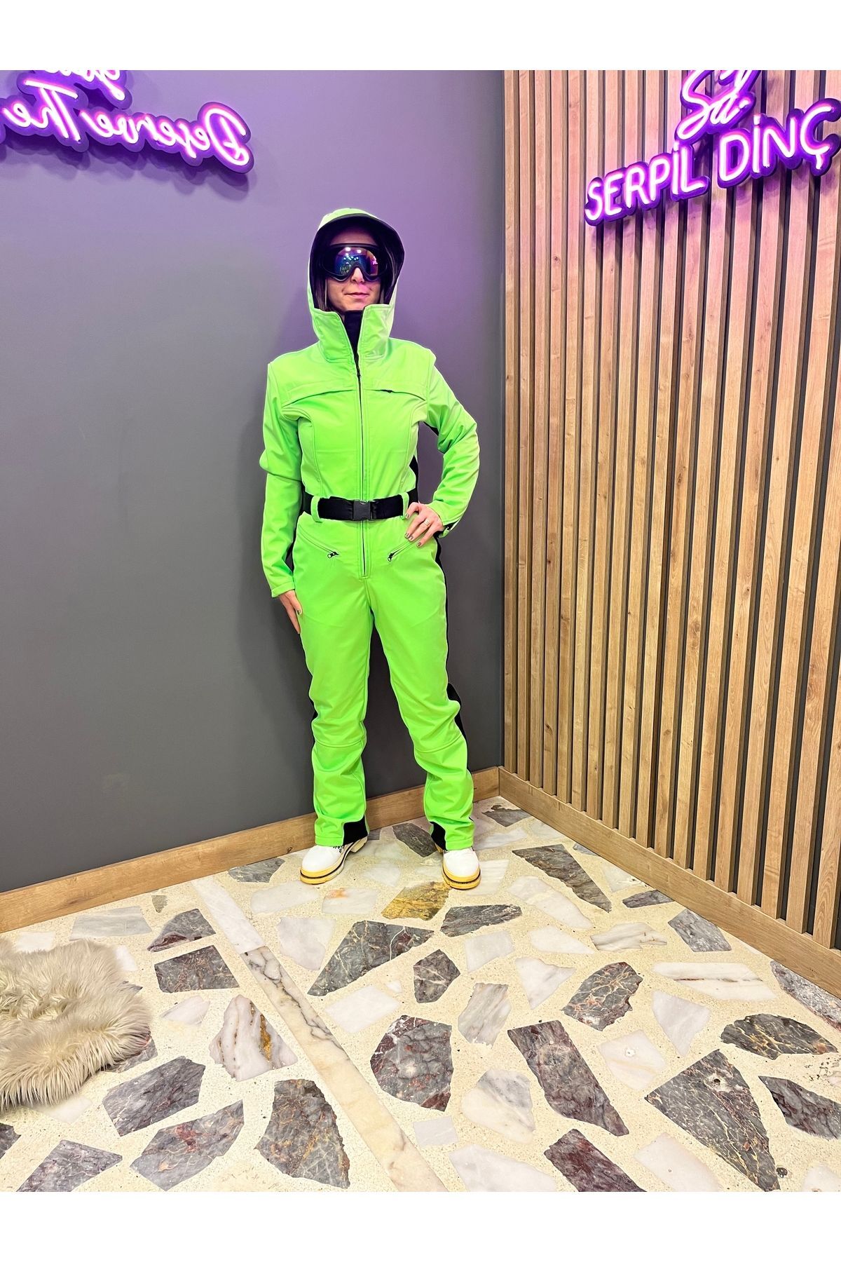 serpildinc Neon Yeşili kadın kar,Kayak Tulumu skisuit