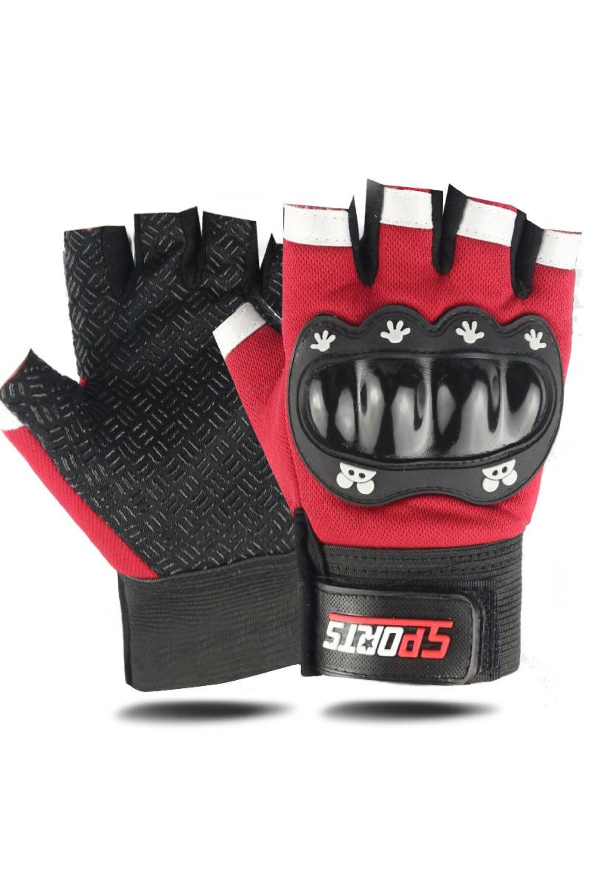 HENGSHENG Çocuklar için Koruma Destekli Kırmızı Renkli Unisex Yarım Parmak Scooter Bisiklet Eldiveni