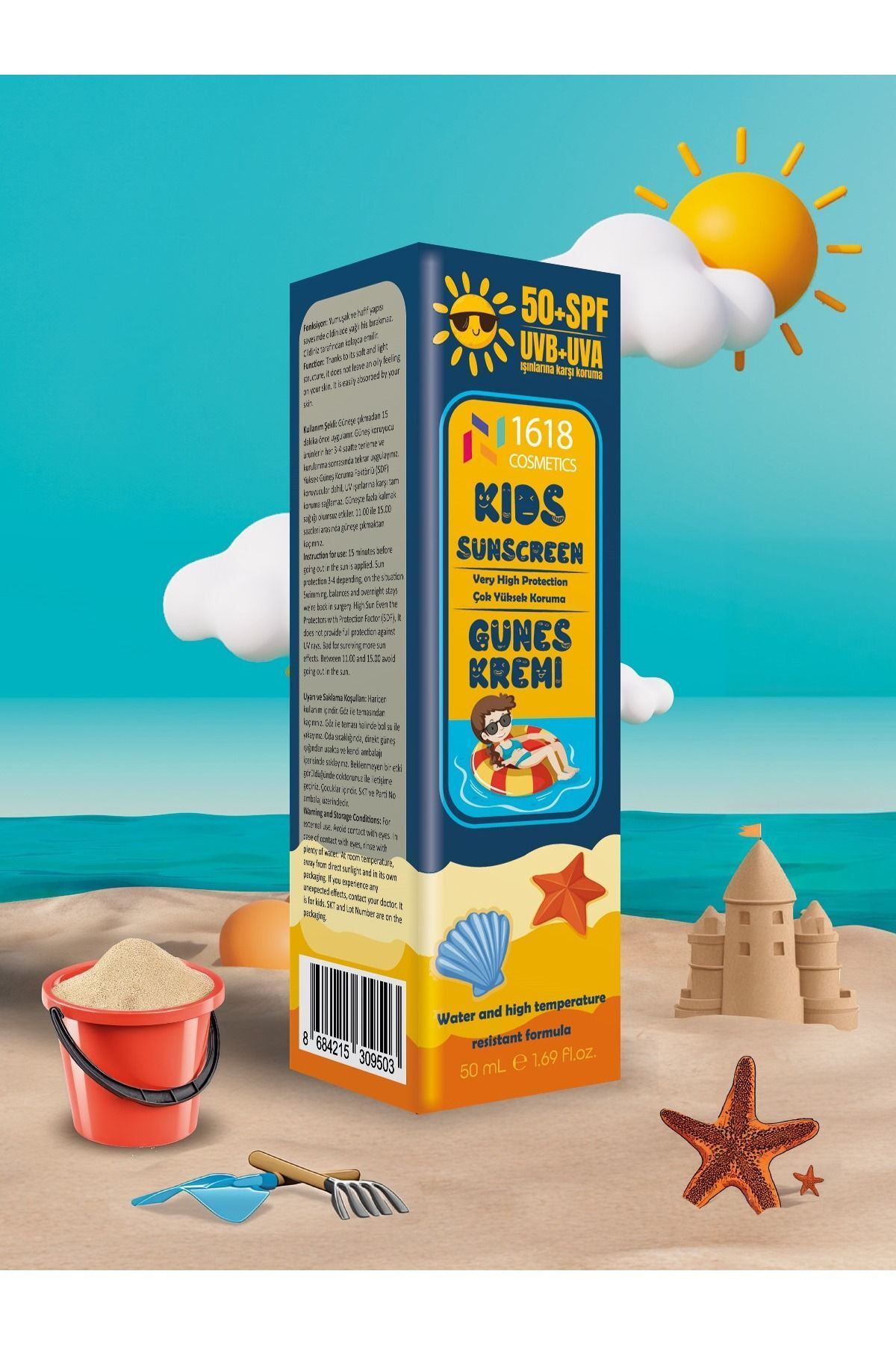 1618 Kozmetik Çocuk Güneş Kremi 50 Ml, Spf50, Nemlendirici, Uva/uvb Koruması, Suya Dayanıklı