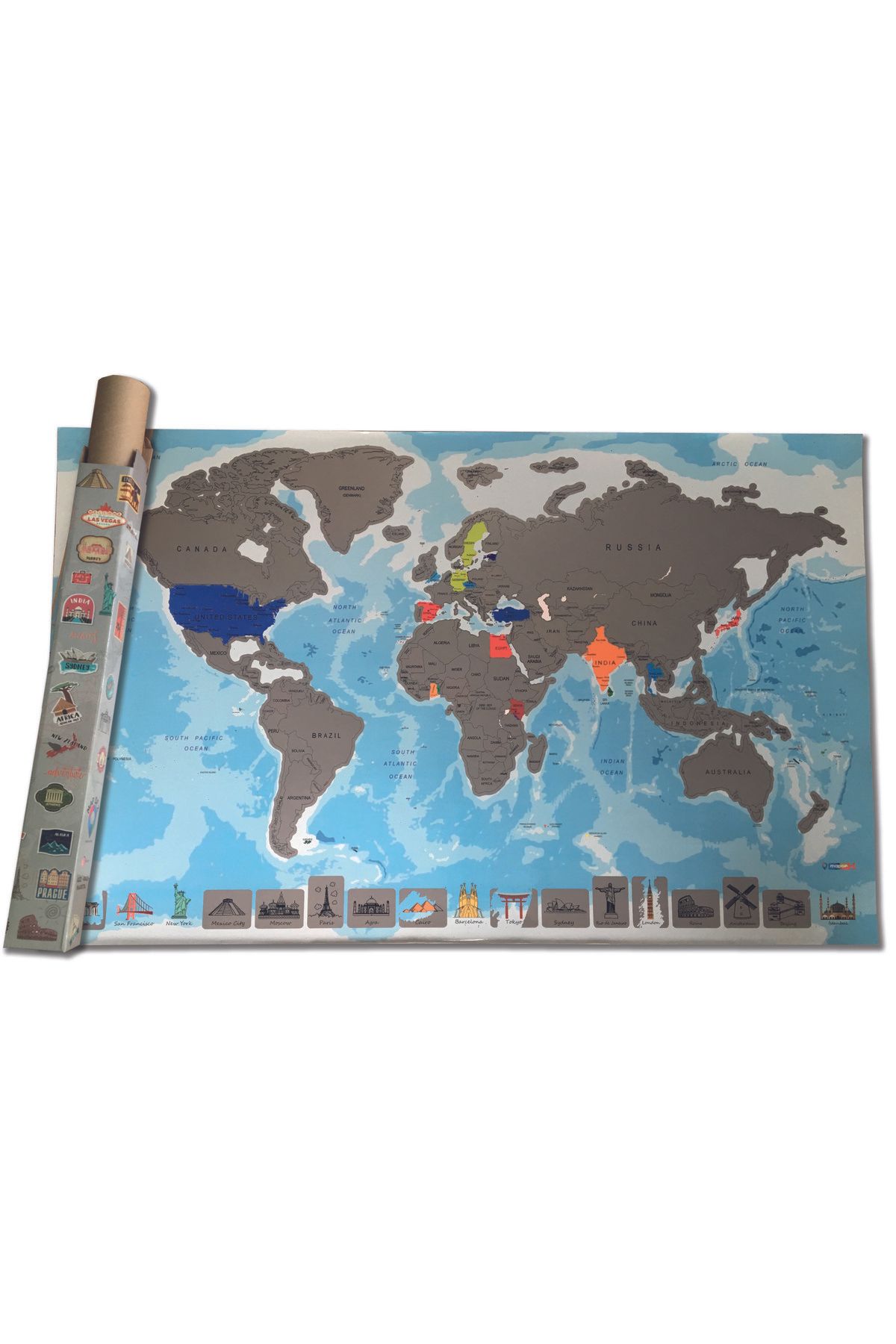 MapofX-Gez Kazı World Map with Blue Background - Scratch Map - Gezkazı 3