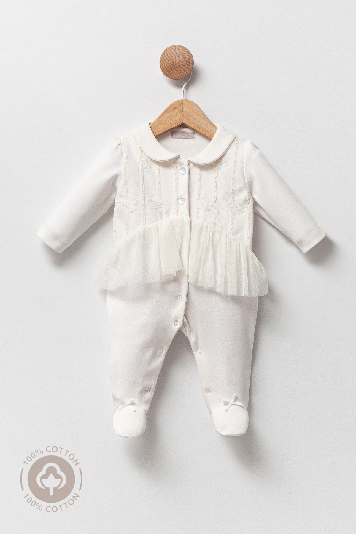 Cassiope Magnolia Footed Romper Baby Girl 2-3-6 Months-3 Months - Ecru