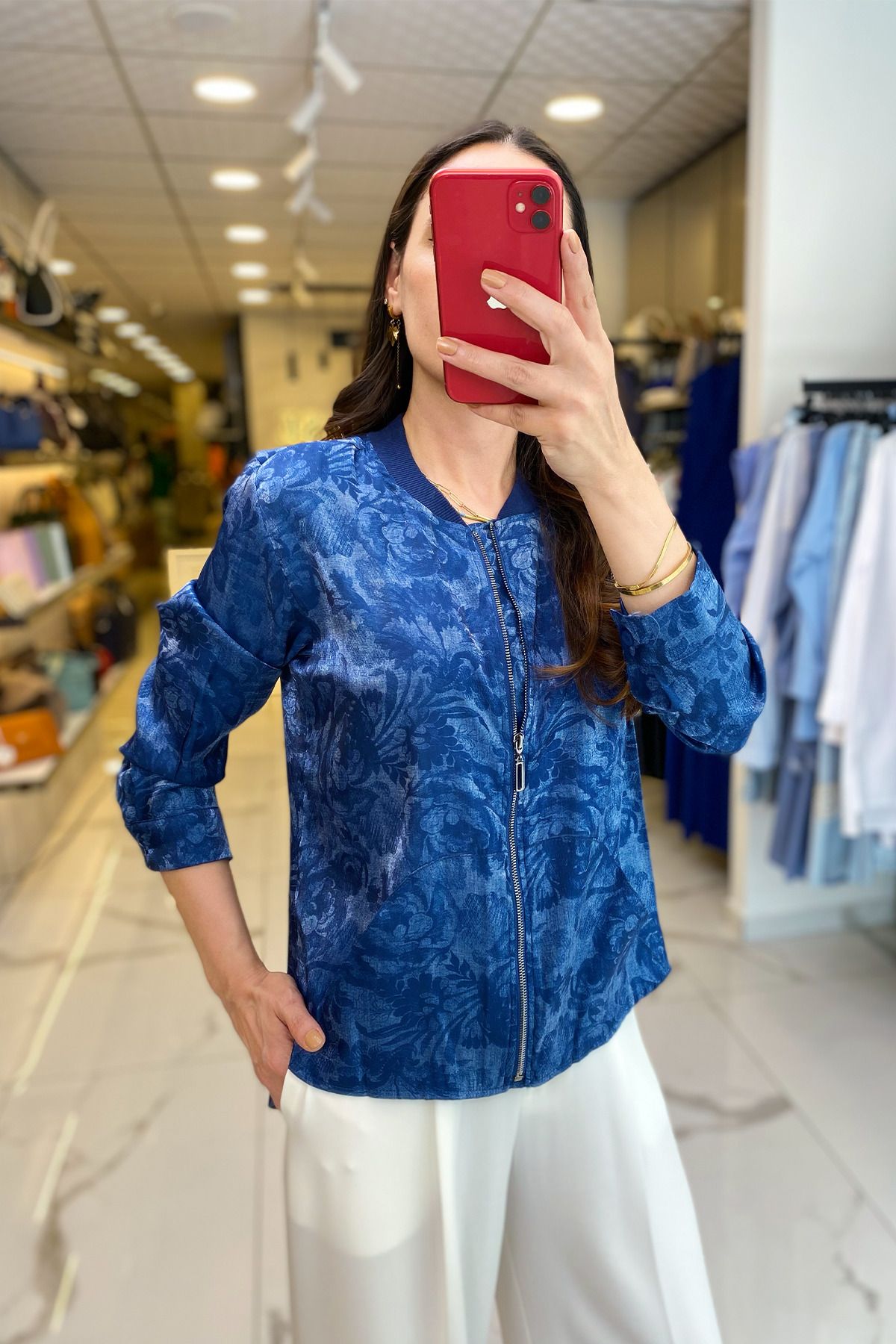 کت آبی زنانه لباس ژاکت دقیق جیب زیپ در مد روز اورجینال Vosse