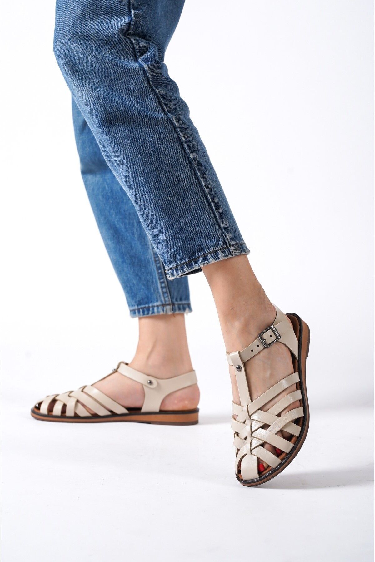 Deripabuc-Genuine Leather Beige Women's Leather Sandals Dp-0067 8