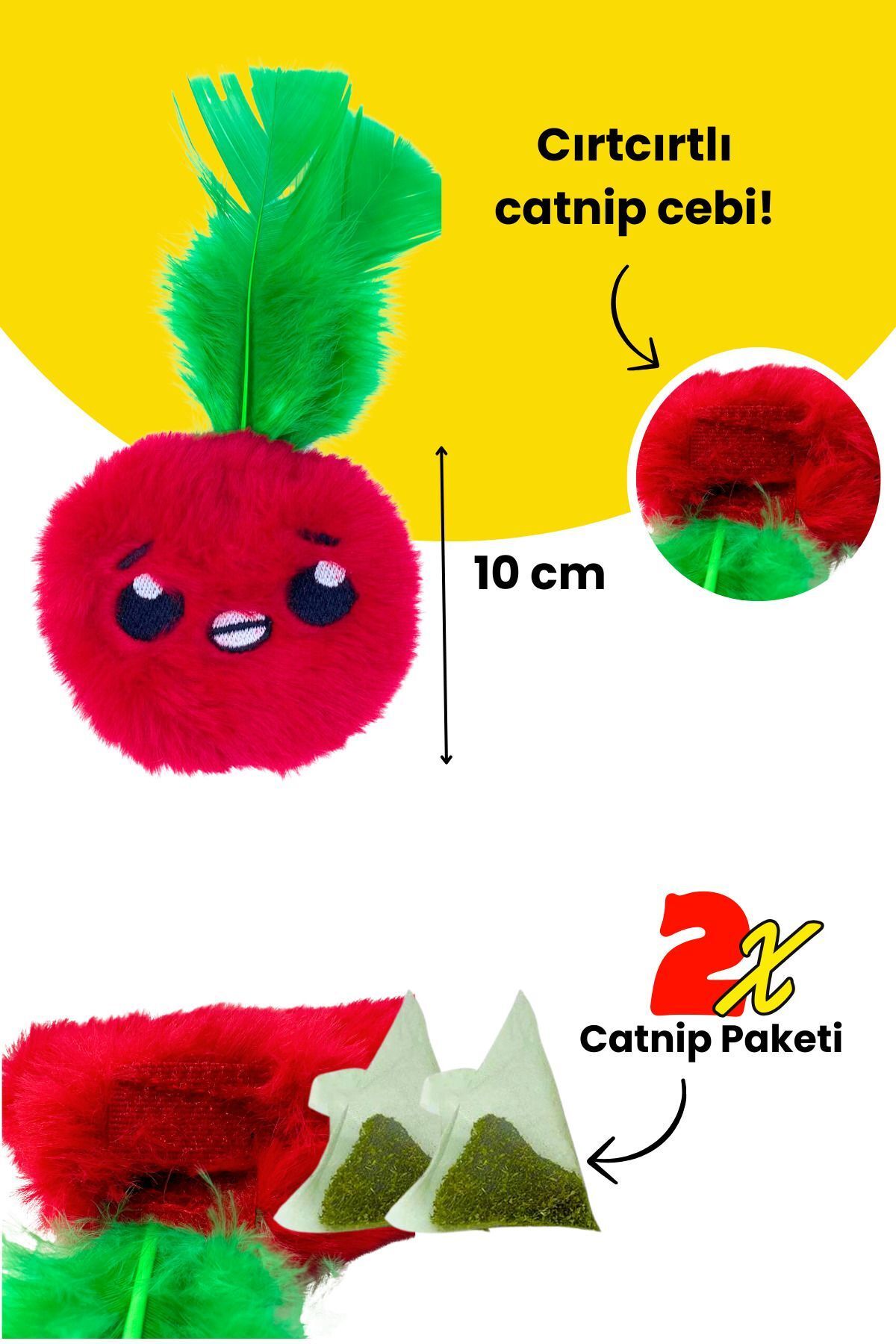 Miyav-Apple Shaped Catnip Plush Cat Toy with Pocket 2 Pieces Catnip Pack Included - Cat Toy with Catnip 3