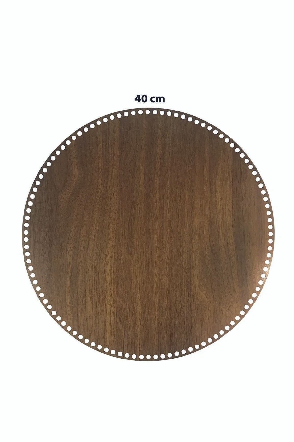 ( 2 Pieces) Wooden 3 Mm Mdf Basket Tray Base ( 40 Cm ) Round Walnut One Side