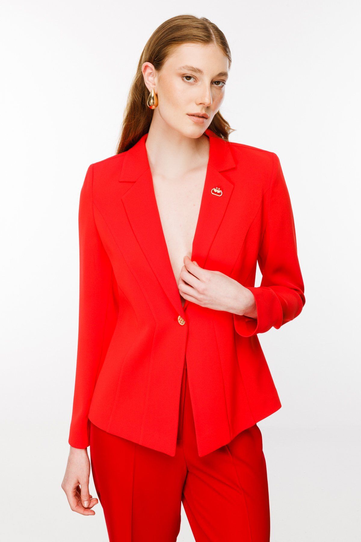 Ekol-Stylish Jacket with Brooch Detail 2
