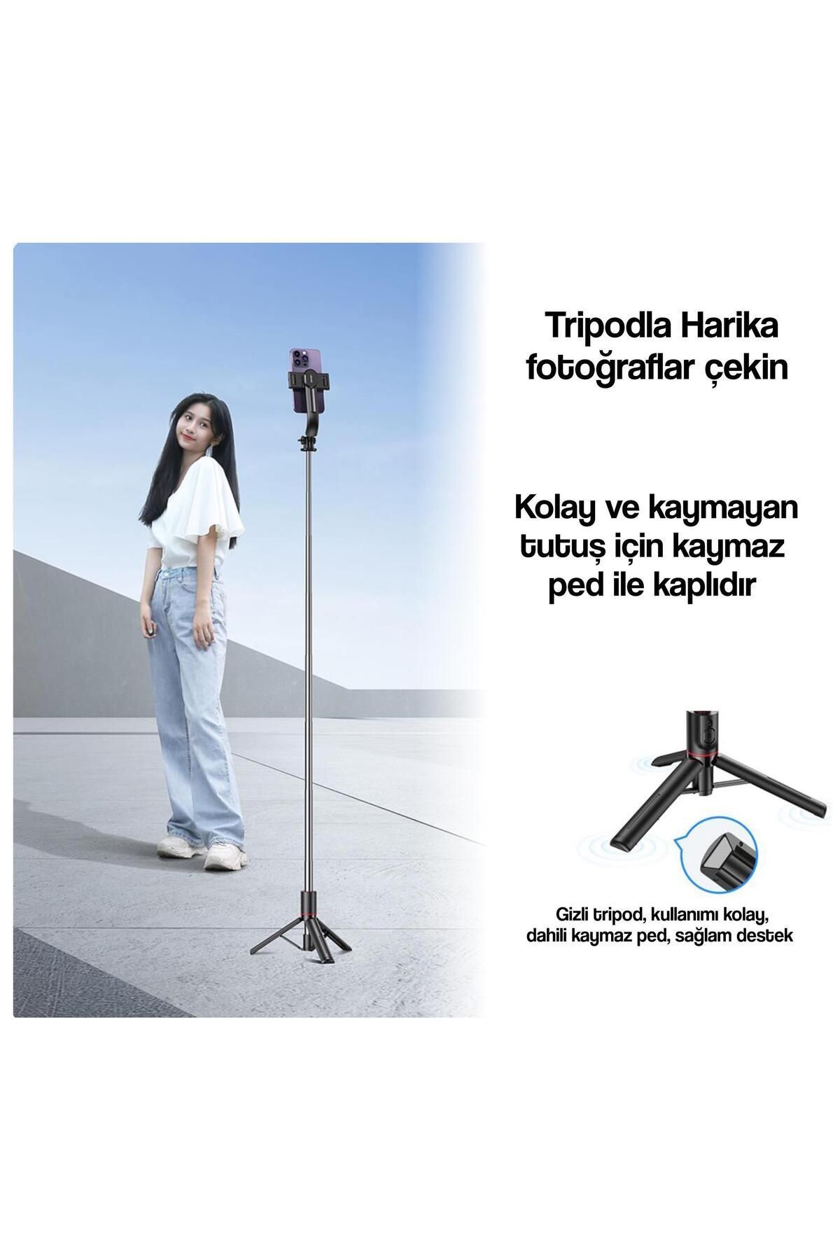 Usams-2in1 Bluetooth Tripod and 360° Selfie - ZB256 with Remote Control 6