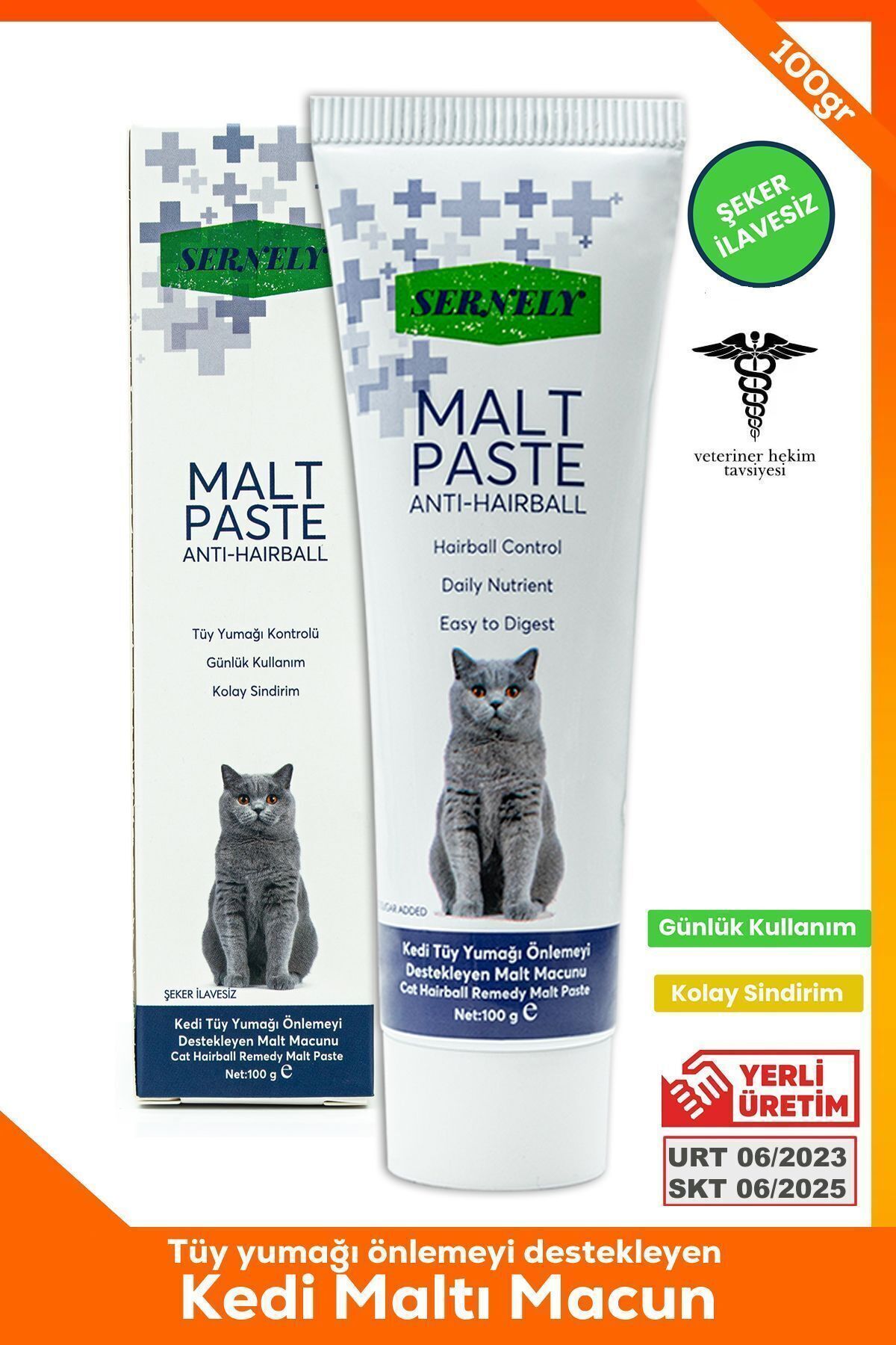 Kedi Maltı Macun 100 gr Kediler İçin Tüy Yumağı Önleyici Tüy Yumağı Karşıtı Malt Macun