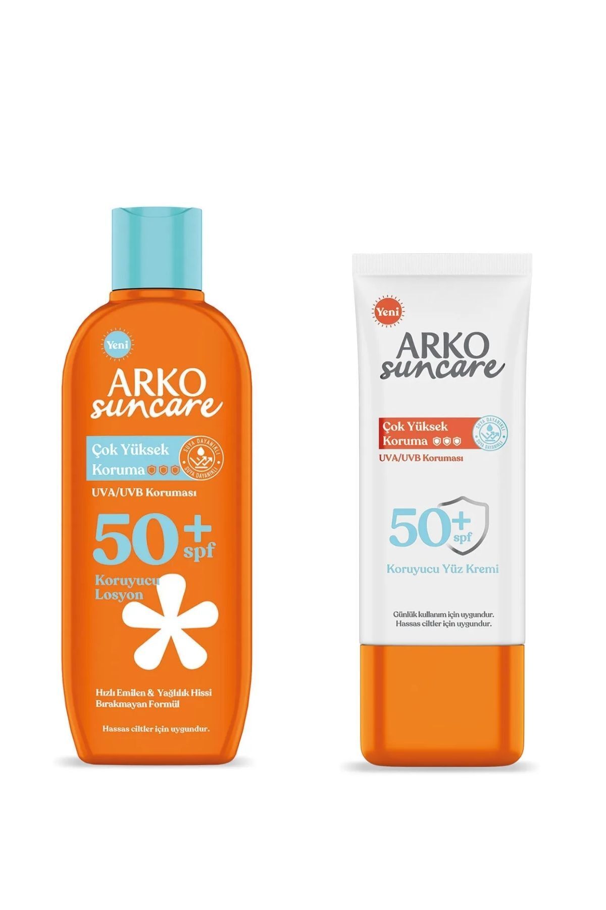 ARKO Suncare Spf50 Çok Yüksek Korumalı Yüz Güneş Kremi 50 ml+Spf50 Vücut Güneş Losyonu 200 ml