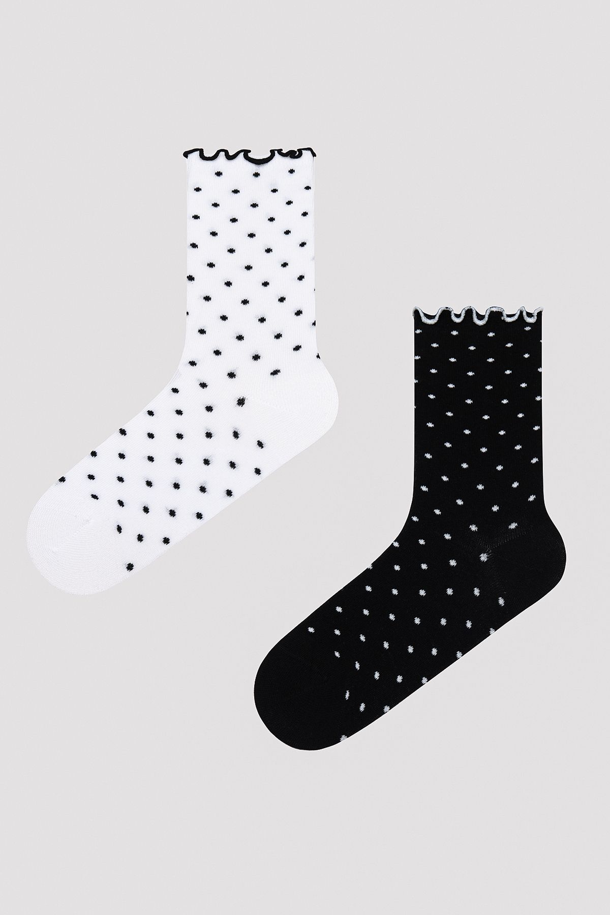 Penti Frill Pointy Beyaz-Siyah 2li Soket Çorap