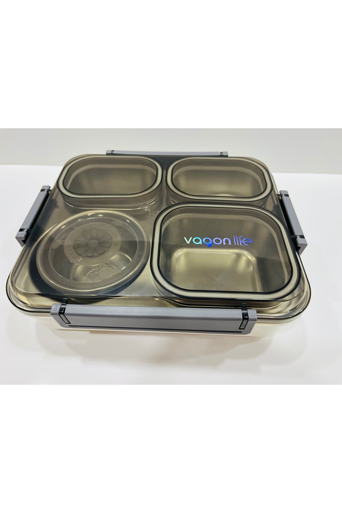 ست ظروف کمپینگ خاکستری جعبه ناهار بنتو از جنس استنلس استیل با 4 محفظه 1200ml VGN 7080 Vagonlife