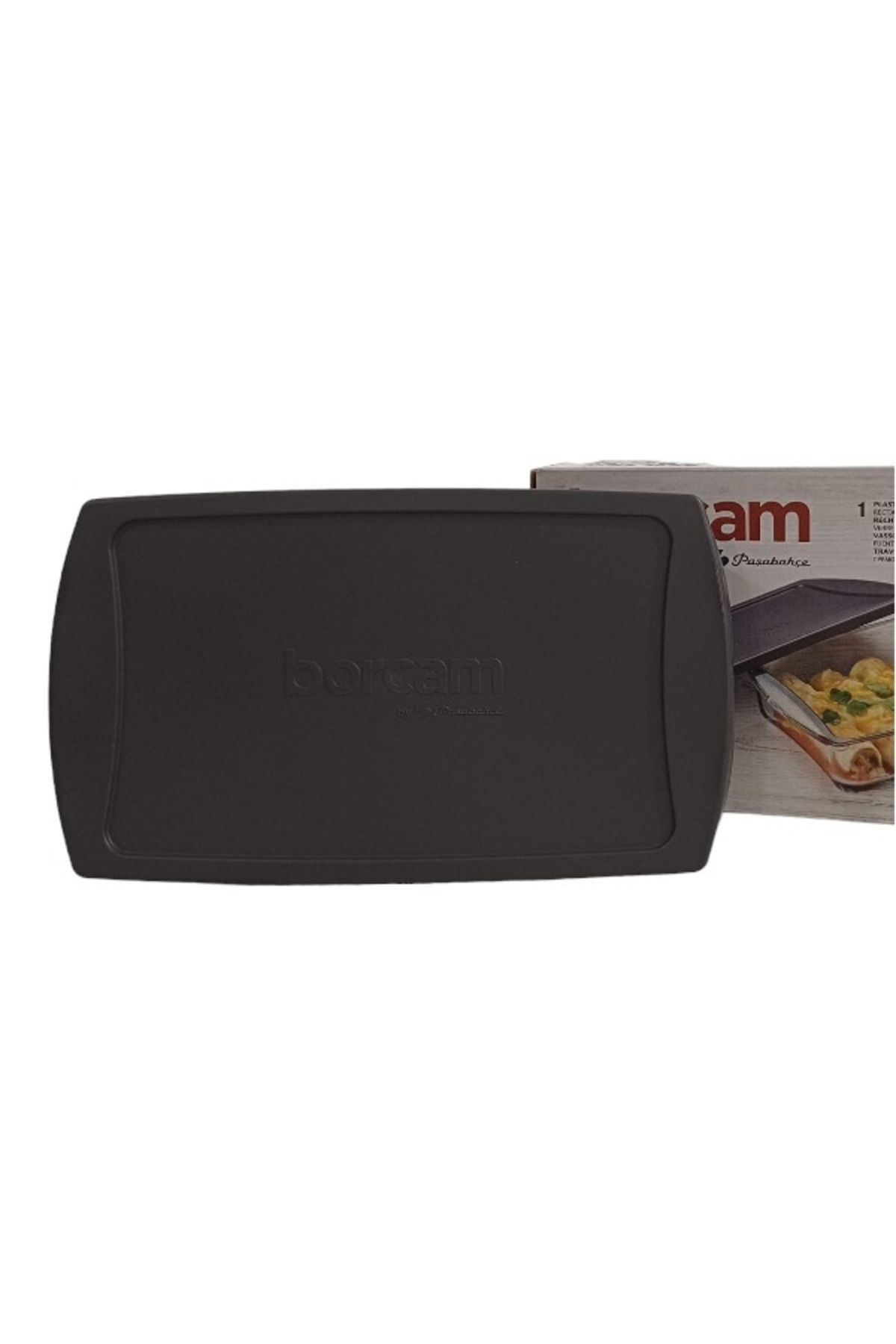 Paşabahçe-59864 1320 cc Rectangular Pyrex Storage Container - Anthracite-Grey with Lid 1