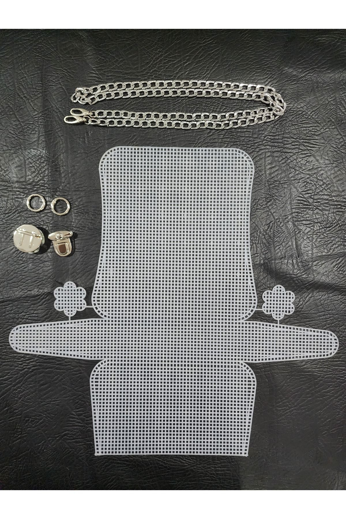 Atelier Cheval PLASTİK KANVAS ÇANTA SETİ, GÜMÜŞ PLASTİK ÇANTA SETİ, KENDİN YAP ÇANTA