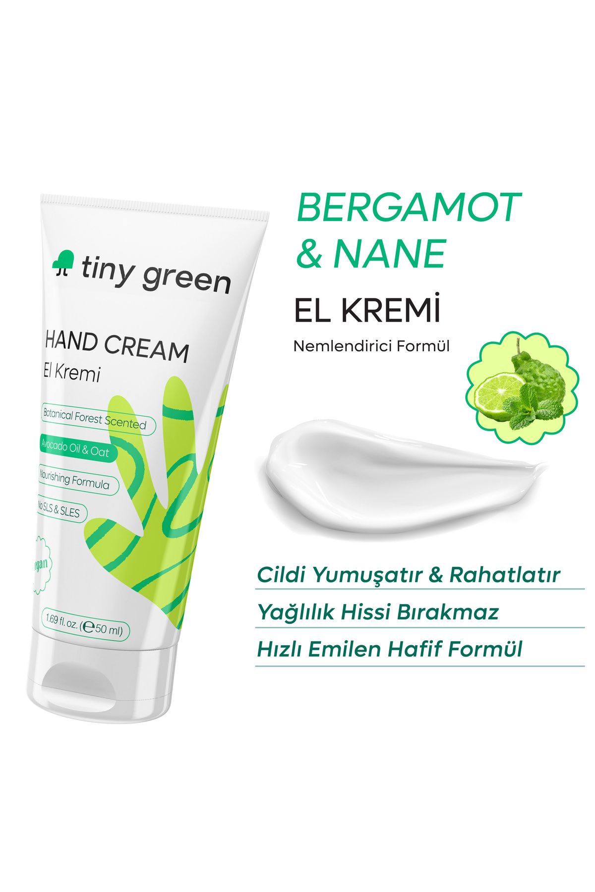 tiny green-Bergamot and Mint Scented Hand Cream - 50 ml 2