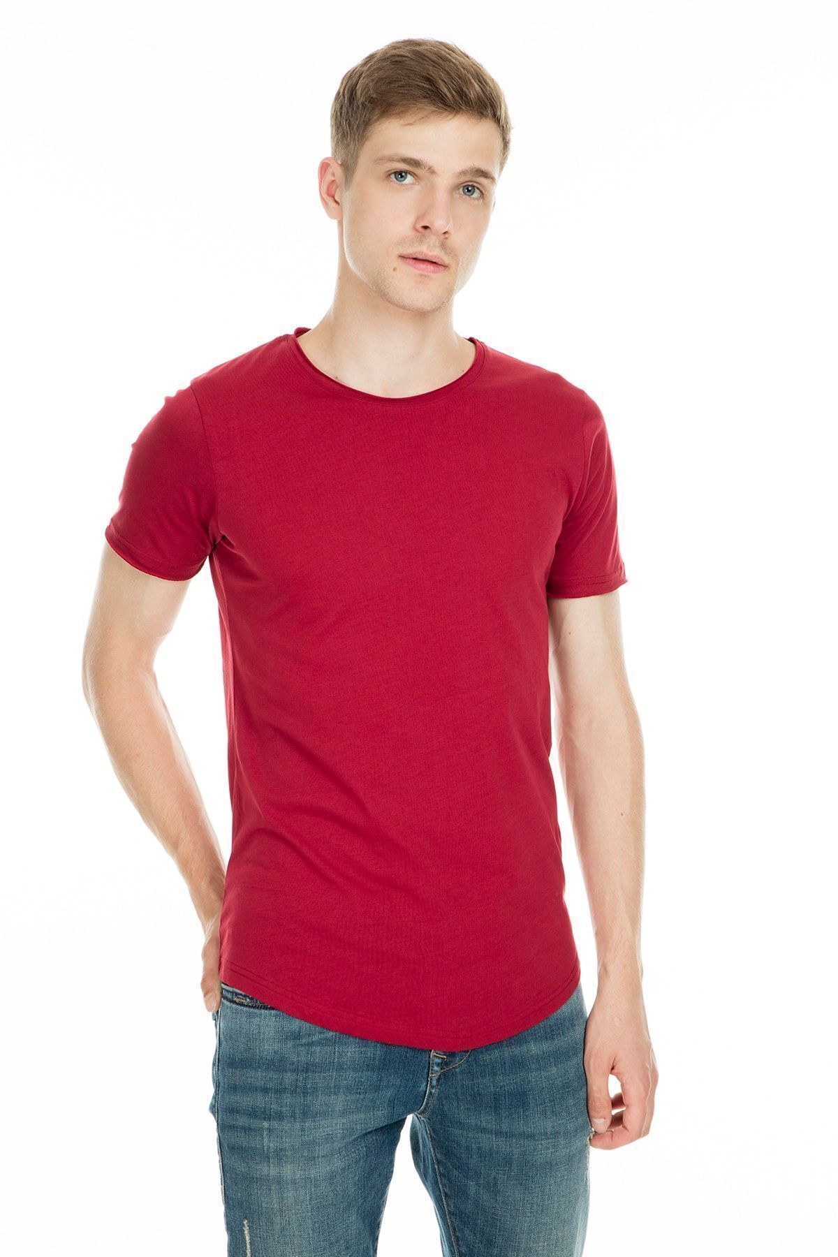 Bordo Bisiklet Yaka T-Shirt | ME19S214176