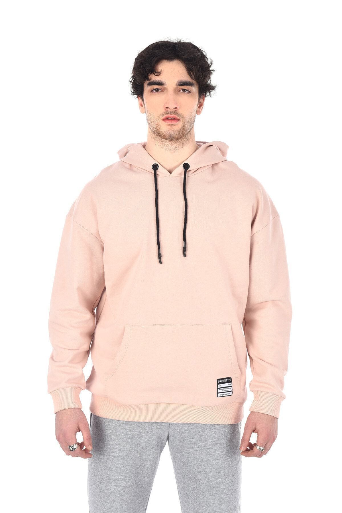 Pudra Kapüşonlu Kanguru Cepli Oversıze Sweat | ME21W225128