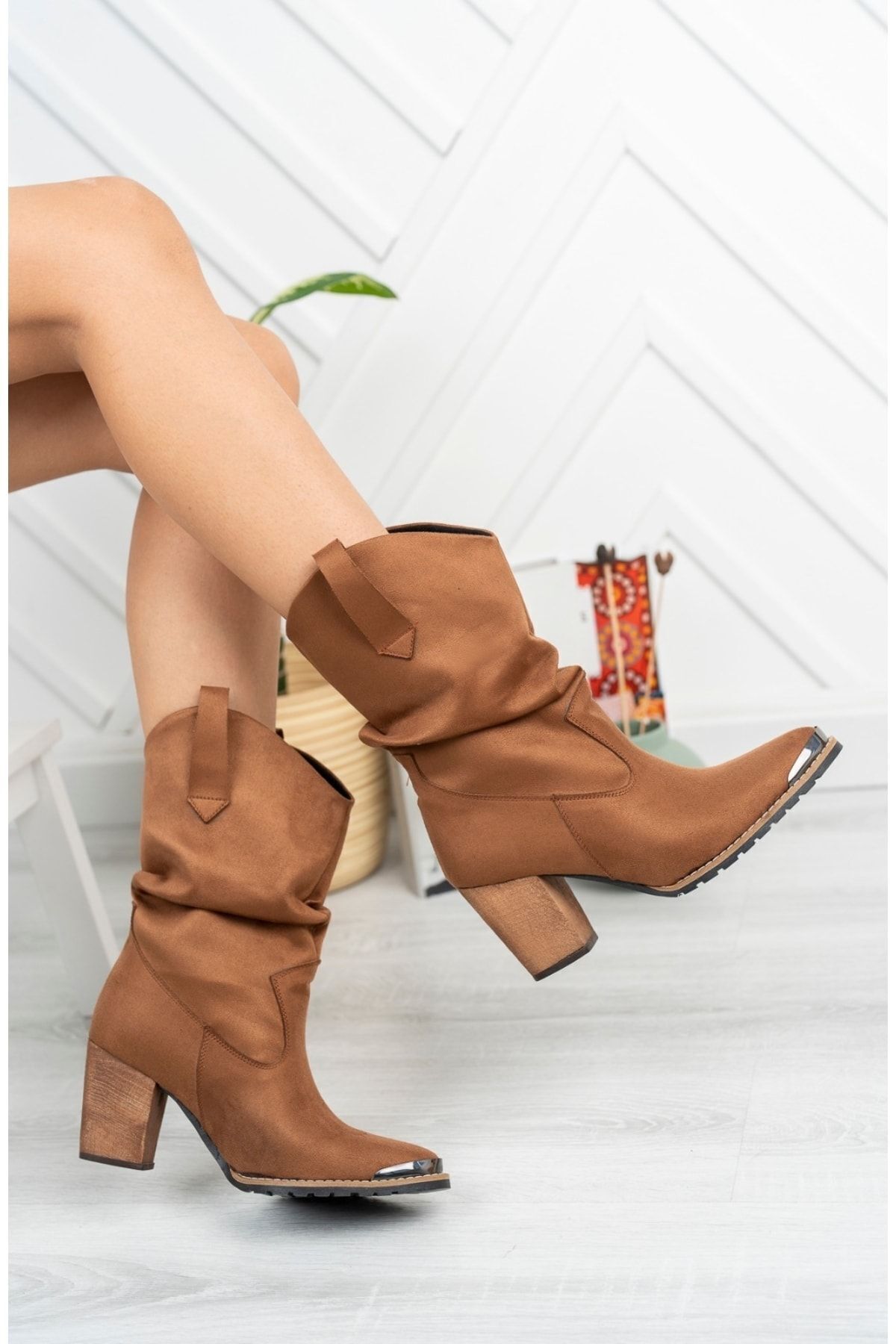Demashoes-Cizme de cowboy occidentale cu toc din piele intoarsa de dama 2