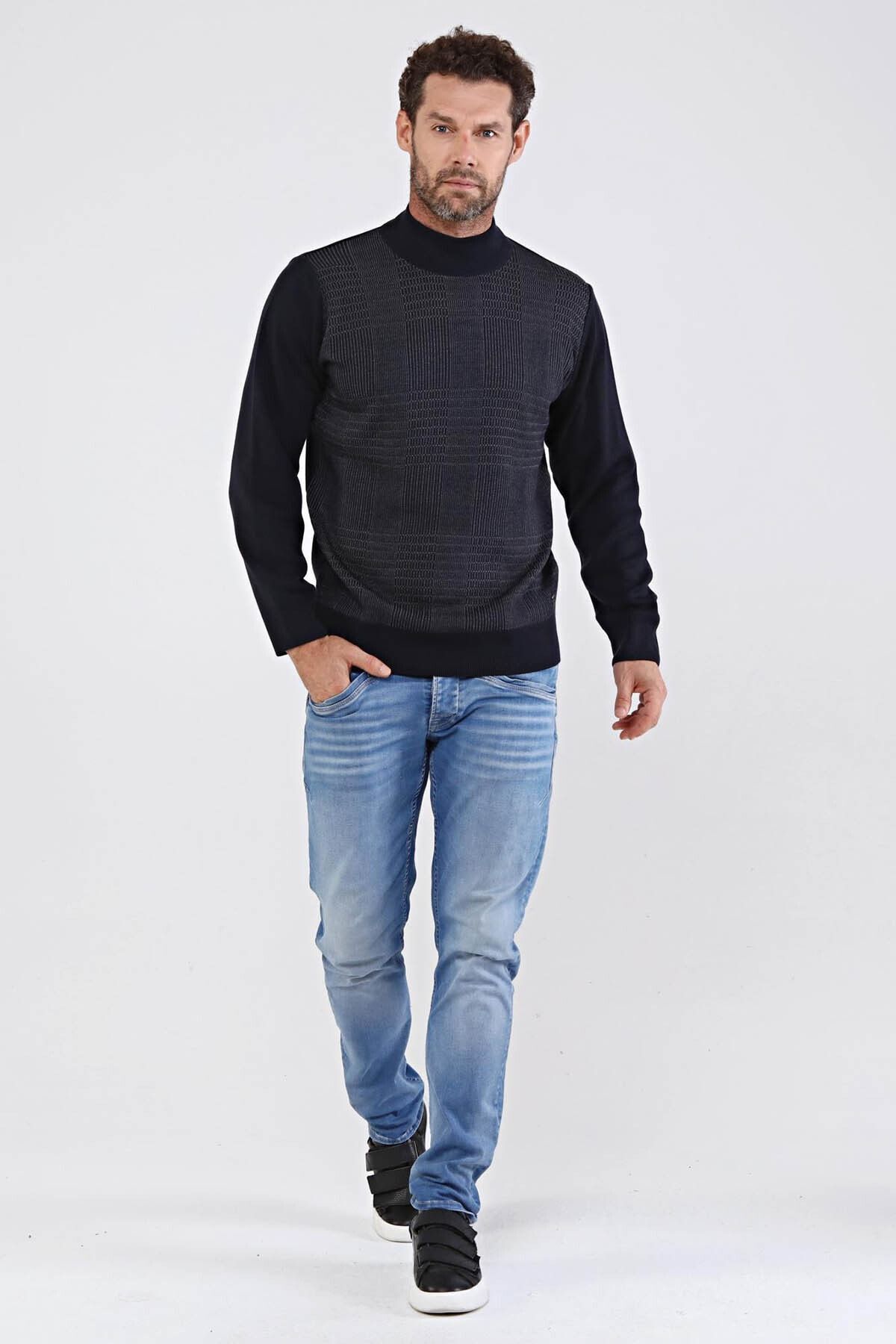 Çizgi Triko-Pulover tricot tricot din oțel pe jumătate Fisherman pentru bărbați 4603b bleumarin 2