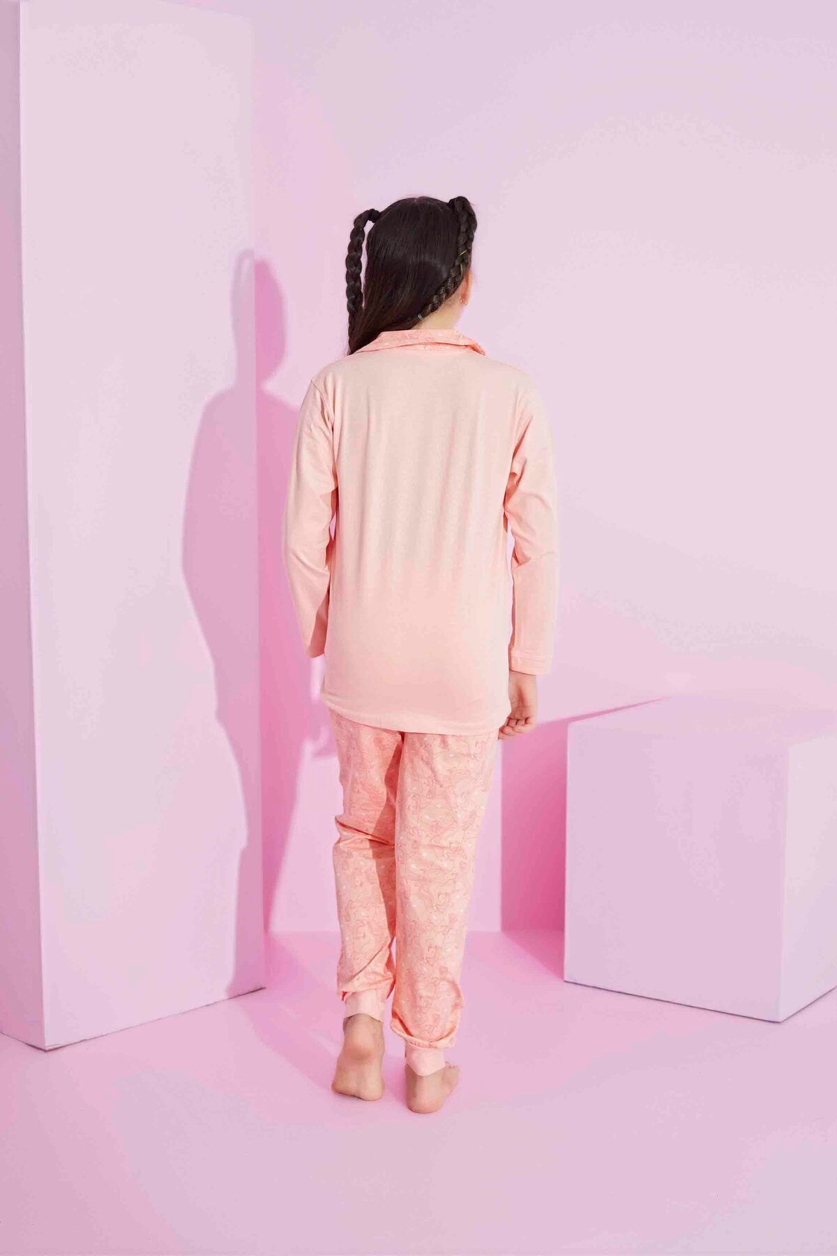 Tarık-Saisonales Pyjama-Set für Mädchen und Kinder mit Knopfleiste vorne und langen Ärmeln aus Lycra gekämmter Baumwolle 3