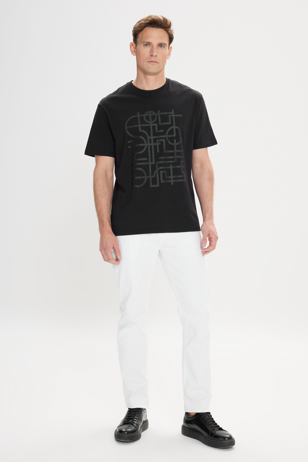 ALTINYILDIZ CLASSICS-Černé tričko Slim Fit s potištěným výstřihem se 100% bavlnou 2
