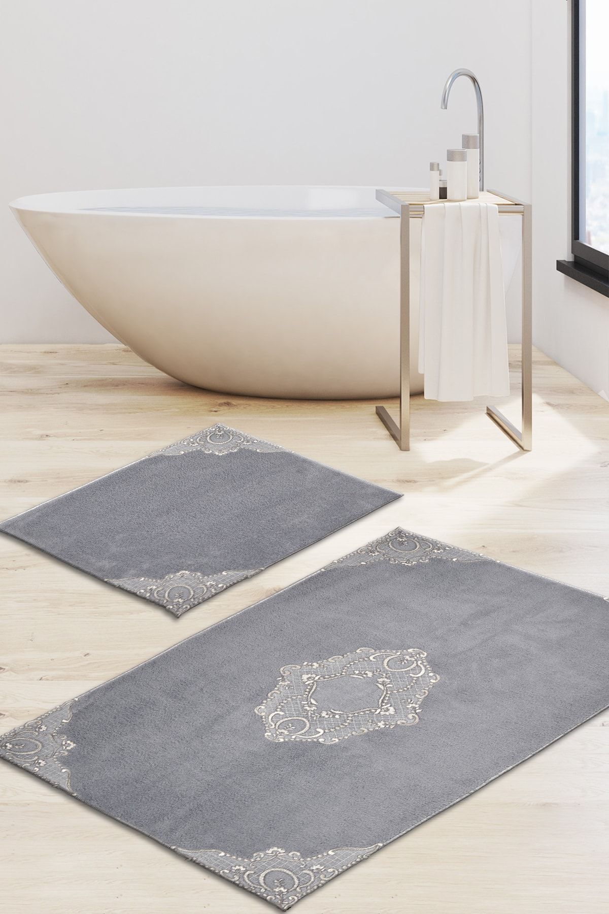 Alanur Home Set De Toaletă Din 2 Piese Pentru Baie Cu Aplicații Mary Taç Welsoft, Gri - One Size