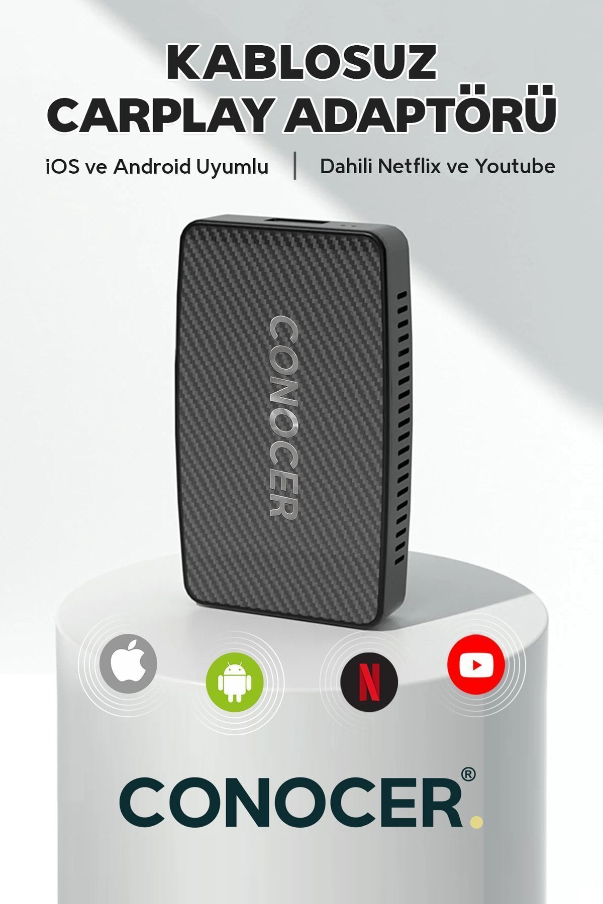 CONOCER-Wireless Carplay Adapter with Iphone iOS Android Netflix Youtube Compatible 1