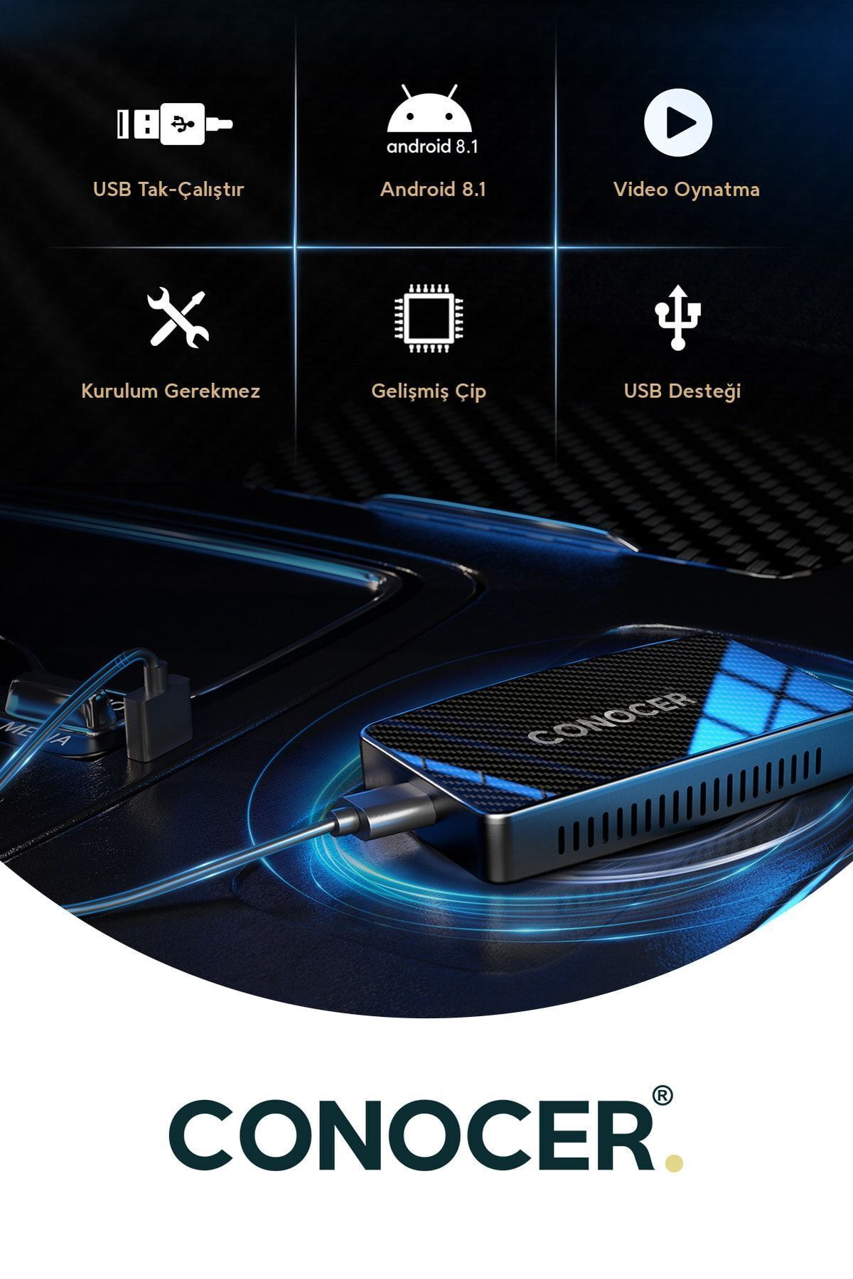 CONOCER-Wireless Carplay Adapter with Iphone iOS Android Netflix Youtube Compatible 4