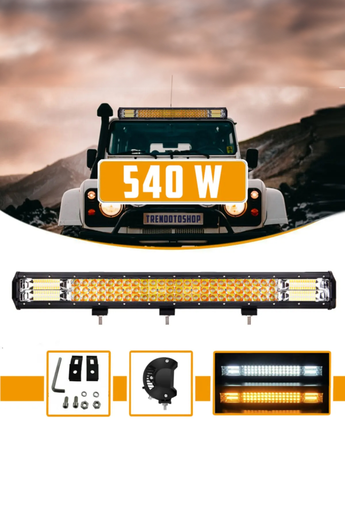 C9 Off Road 3 Sıra 540w 5 Modlu Modlu Led Lamba Sabit Beyaz Ve Turuncu 108 Cm 3030 Cree Led
